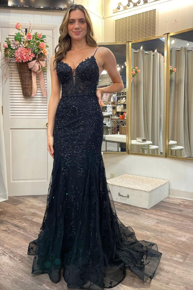 Elegant Black Appliques Long Prom Gown - Mermaid Lace Evening Dress J5177 for Formal Events, Weddings & Special Occasions