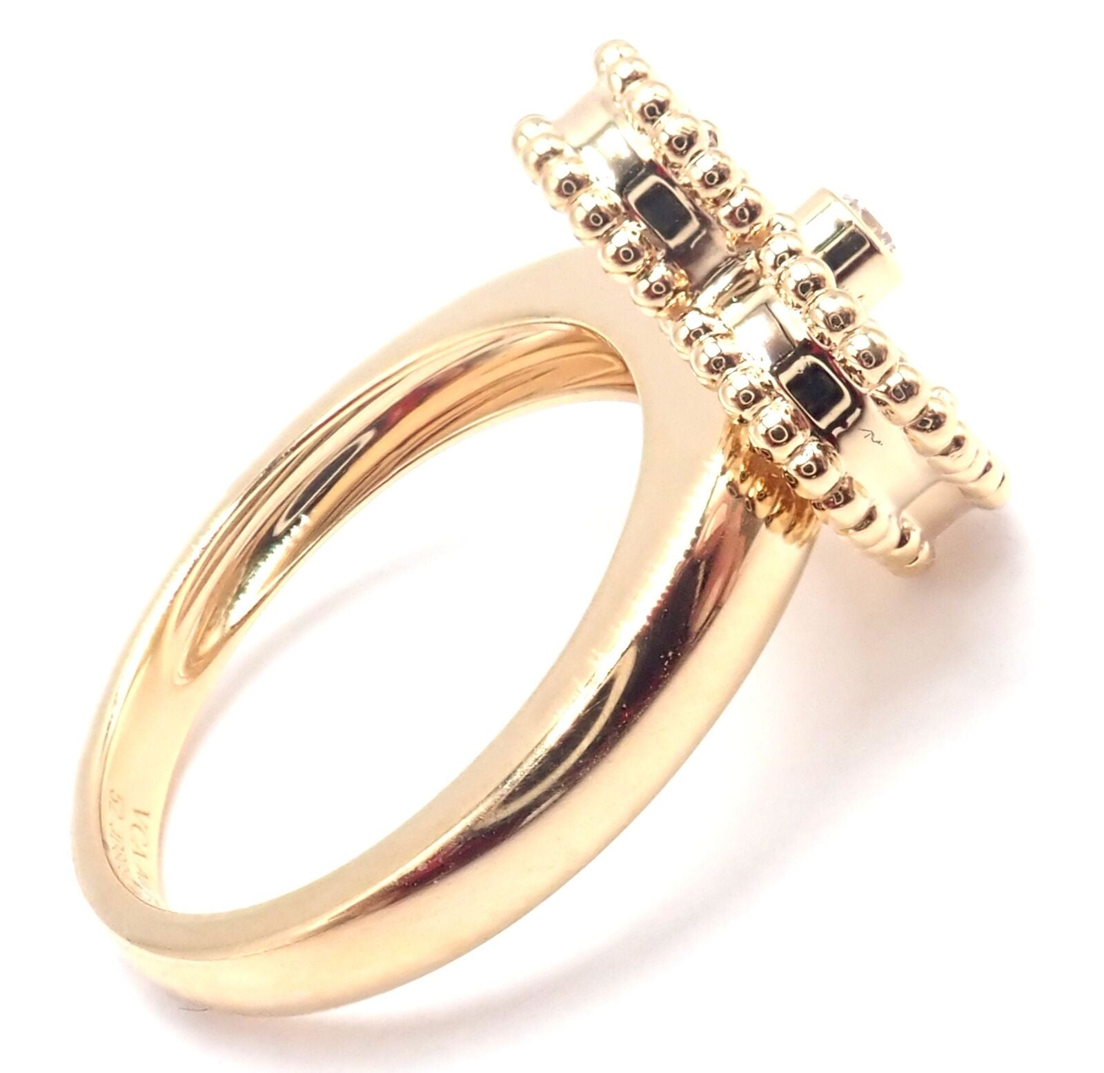 Van Cleef & Arpels Vintage Alhambra 18k Yellow Gold Mother of Pearl Diamond Ring - Luxury Jewelry for Women, Elegant Gift for Anniversary & Special Occasions