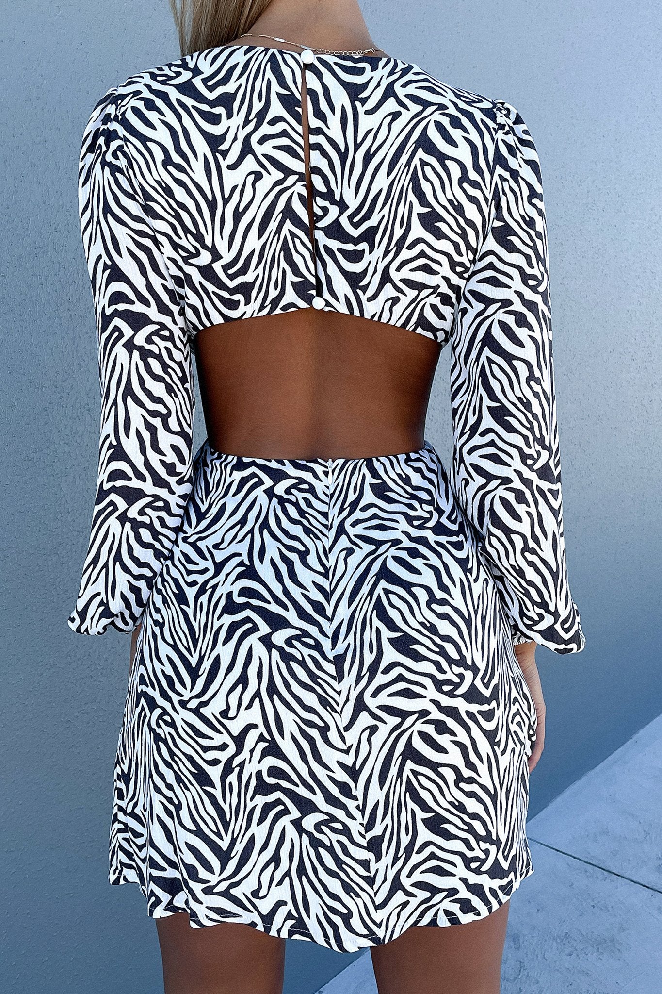 Inez Dress - White & Black Zebra Print Women's Fashion Dress for Casual Wear, Party, and Office Outfits