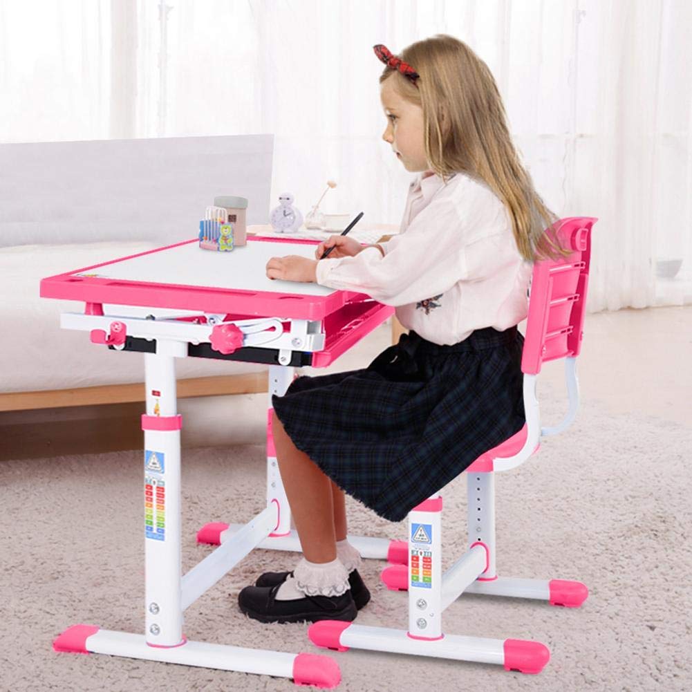 Adjustable Height Study Desk and Chair Set with Pull-Out Drawer & Tiltable Desktop - Perfect for Home Office, Online Learning & Small Space Workstations