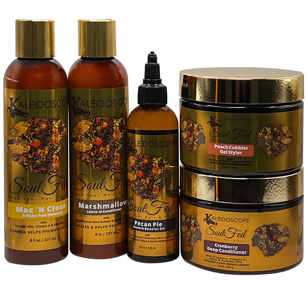 SoulFed Collection Kaleidoscope Hair Care Set - Moisturizing Shampoo, Leave-In Conditioner, Deep Conditioner, Styler Gel & Growth Booster Oil for Dry Brittle Hair - Reduces Breakage & Promotes Hair Growth - Perfect for Damaged Hair Repair & Daily Hydration
