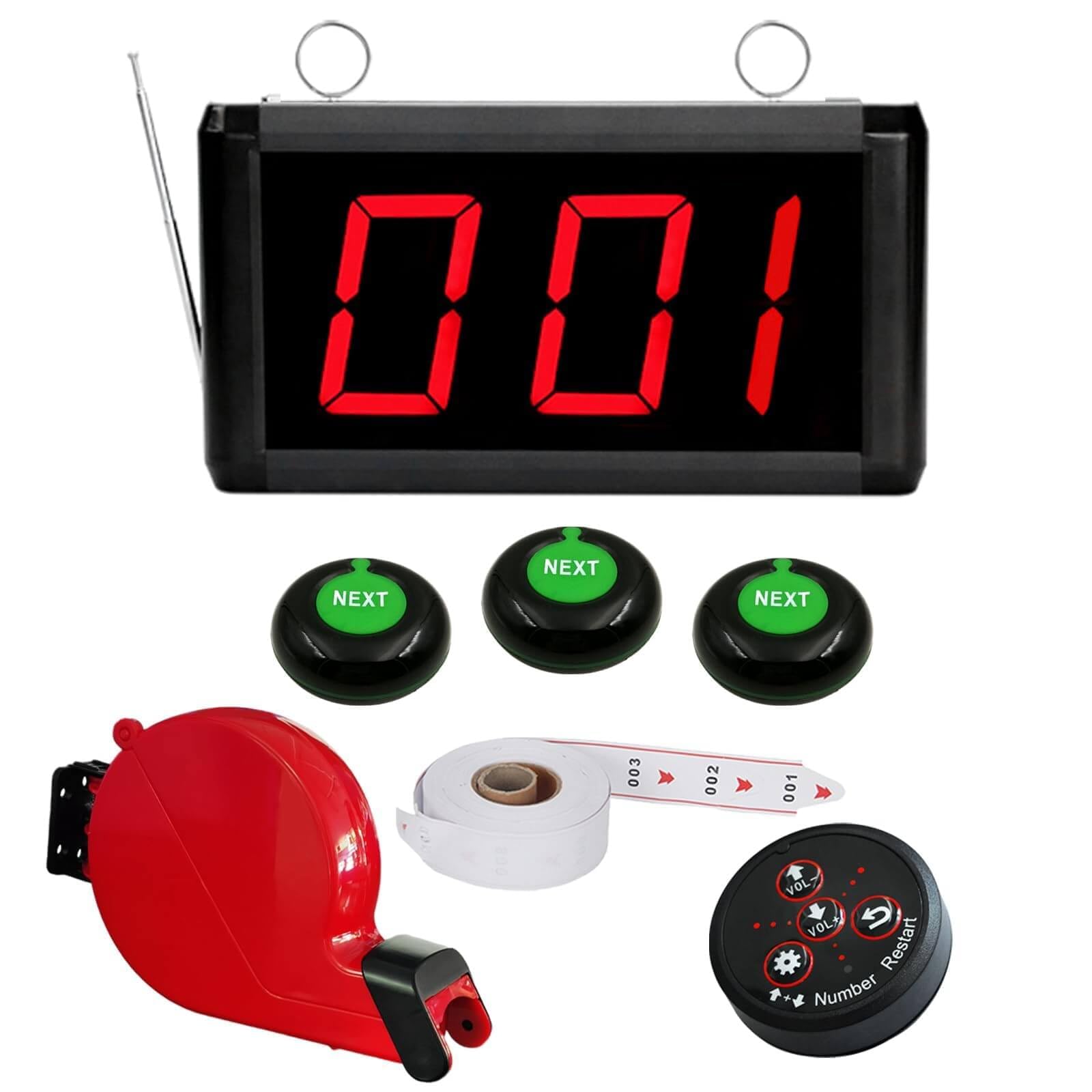 CYSSJF 3-Digit Queue Management System - Digital Ticket Dispenser with Call Buttons for Restaurants, Clinics & Retail Stores | 1 Display + 1 Ticket Dispenser + 3 Call Buttons + Reset Button | Perfect for Order Lines, Waiting Areas & Customer Service Counters