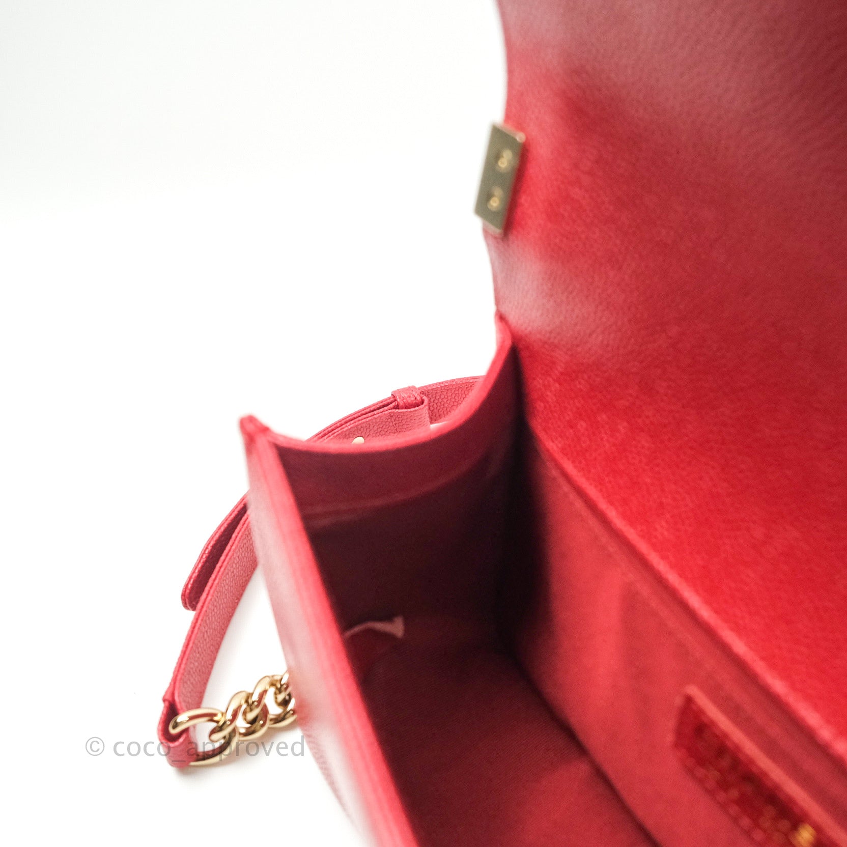 Chanel Boy Quilted Medium Handbag in Red Caviar Leather with Gold Hardware - Perfect for Evening Events, Parties & Luxury Fashion Accessories