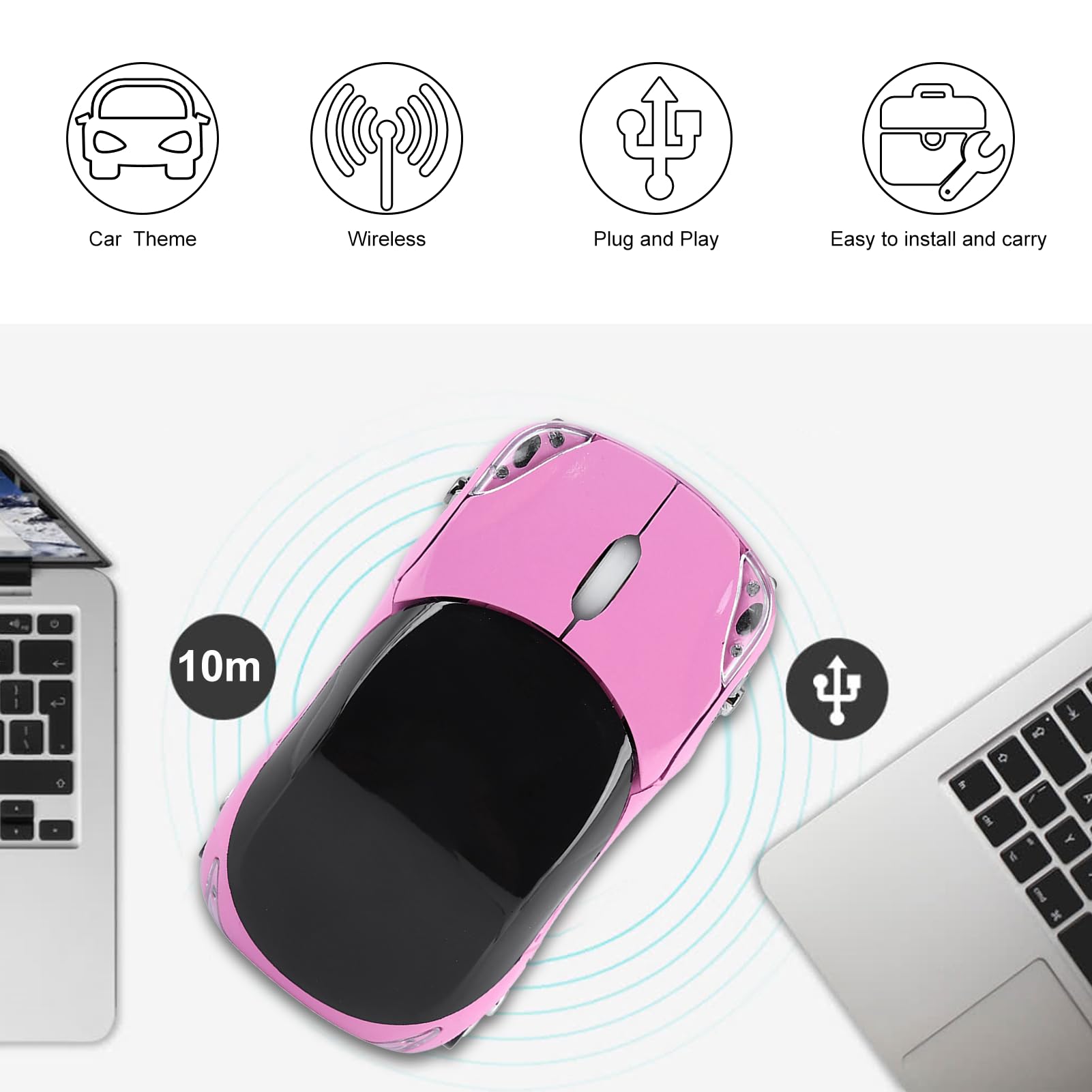 ASHATA 2.4G Wireless Mouse with USB Receiver - 1600DPI Optical Computer Mouse for PC, Laptop, Tablet - Compatible with Windows XP/7/ME/2000 & Mac OS - Cute Pink Mouse for Office, Gaming & Home Use