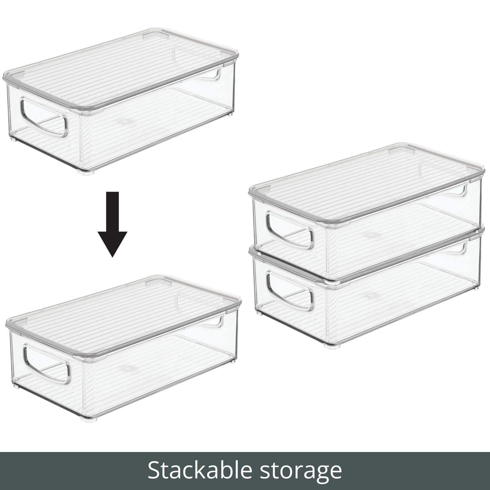 mDesign Plastic Storage Bin Box with Lid & Built-in Handles - 4 Pack Clear Organizer for Office Supplies, Pens, Pencils - Perfect for Home Office, Desk, Cabinet Organization - Ligne Collection Storage Containers