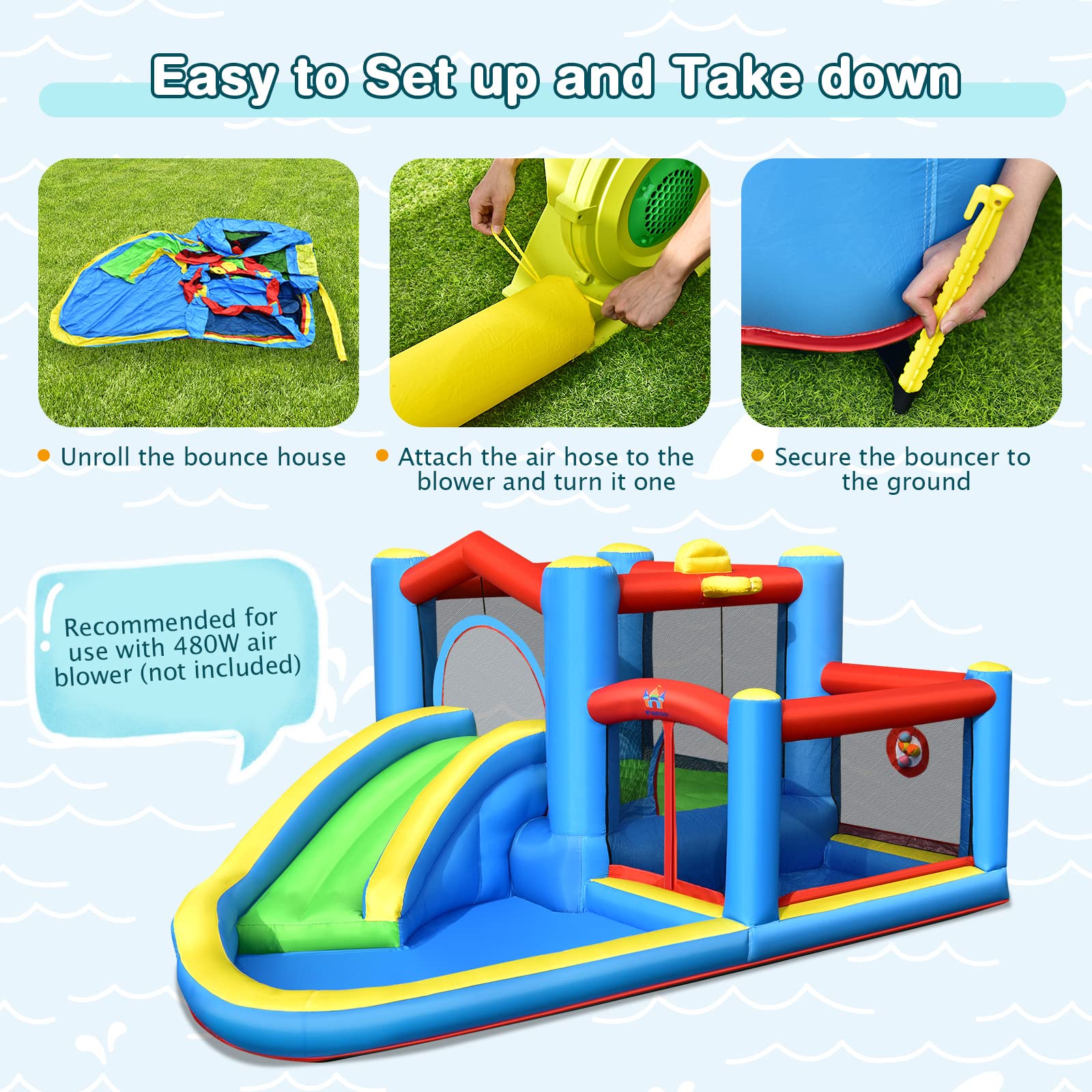 HONEY JOY 6-in-1 Inflatable Water Slide & Bounce House for Kids & Adults - Giant Blow Up Water Park with Target Ball, Climbing Wall - Outdoor Backyard Summer Party Water Slides (Blower Not Included) | Perfect for Birthday Parties, Family Gatherings & Summer Fun