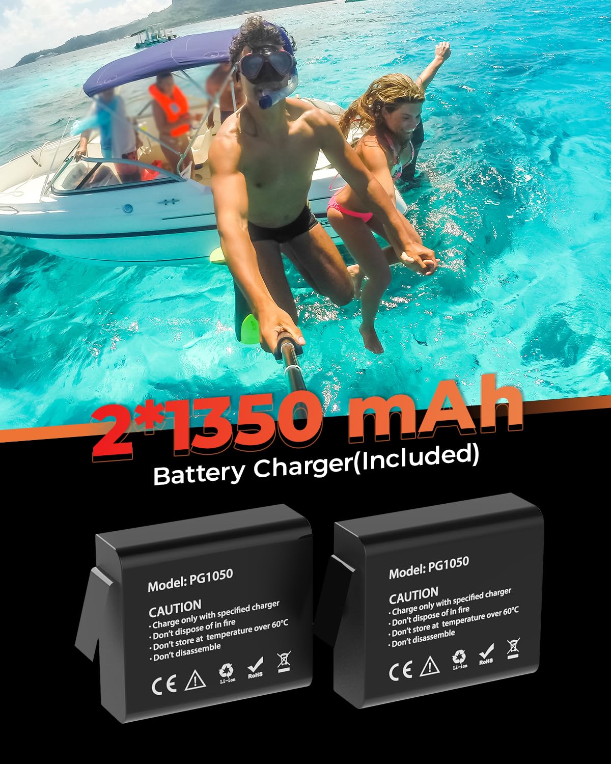 4K 60FPS Touchscreen Action Camera with 64GB SD Card - Dual Screen, 24MP Underwater Camera, 131FT Waterproof, 170° Wide Angle Sports Camera - Includes 2x1350mAh Batteries & Helmet Accessories Kit for Diving, Surfing, Skiing & Extreme Sports