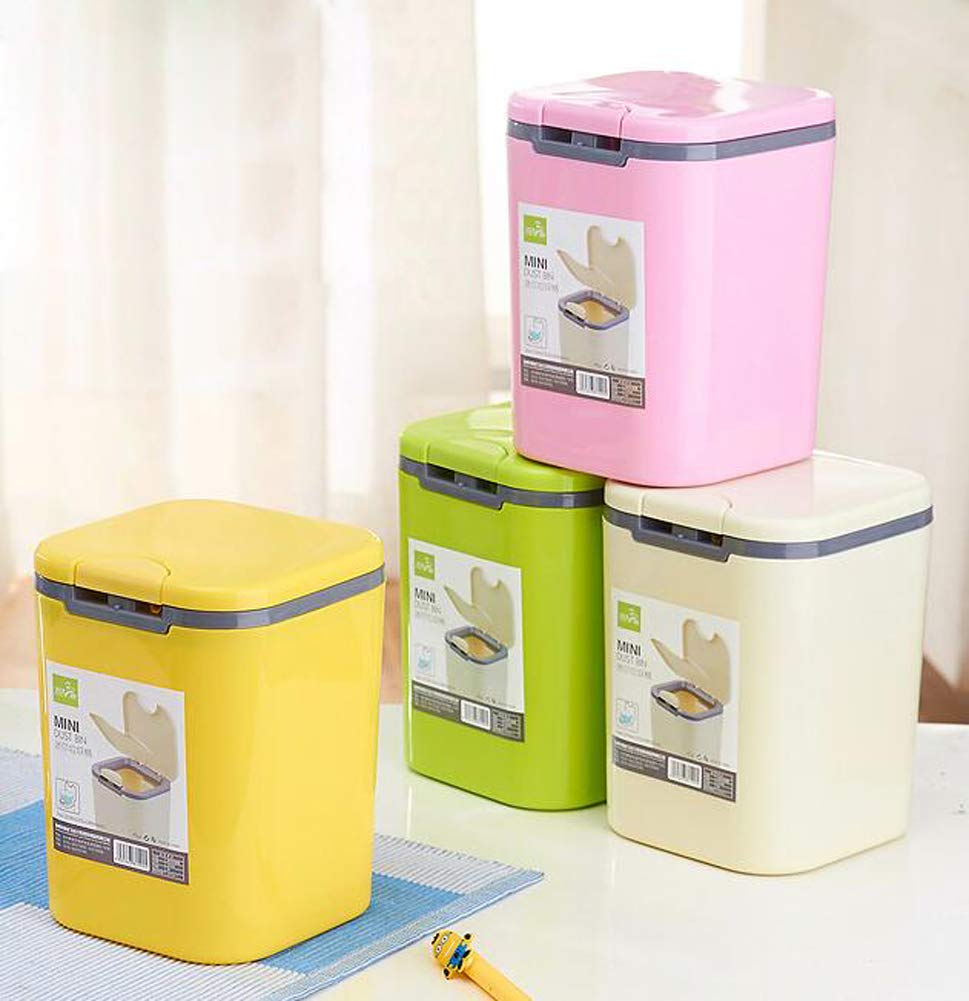 Hflove Mini Plastic Table Top Trash Can - Small Countertop Press Bin for Kitchen, Bathroom, Office (Pink) | Compact Waste Basket for Desks, Vanities & Small Spaces