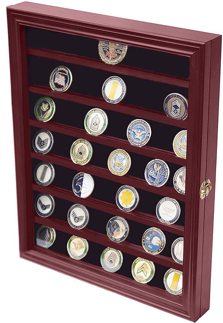 Premium Military Challenge Coin Display Case with Glass Door - Wall Mount or Tabletop Showcase for Collectors, Veterans, and Gifts