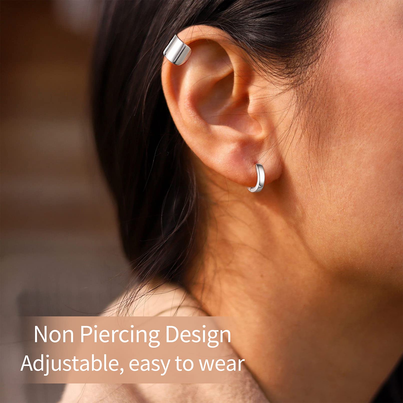 ChicSilver 925 Sterling Silver Non-Piercing Clip-On Cartilage Ear Cuff Earrings for Women - Elegant Helix Ear Jewelry with Gift Box - Perfect for Parties, Weddings & Everyday Wear