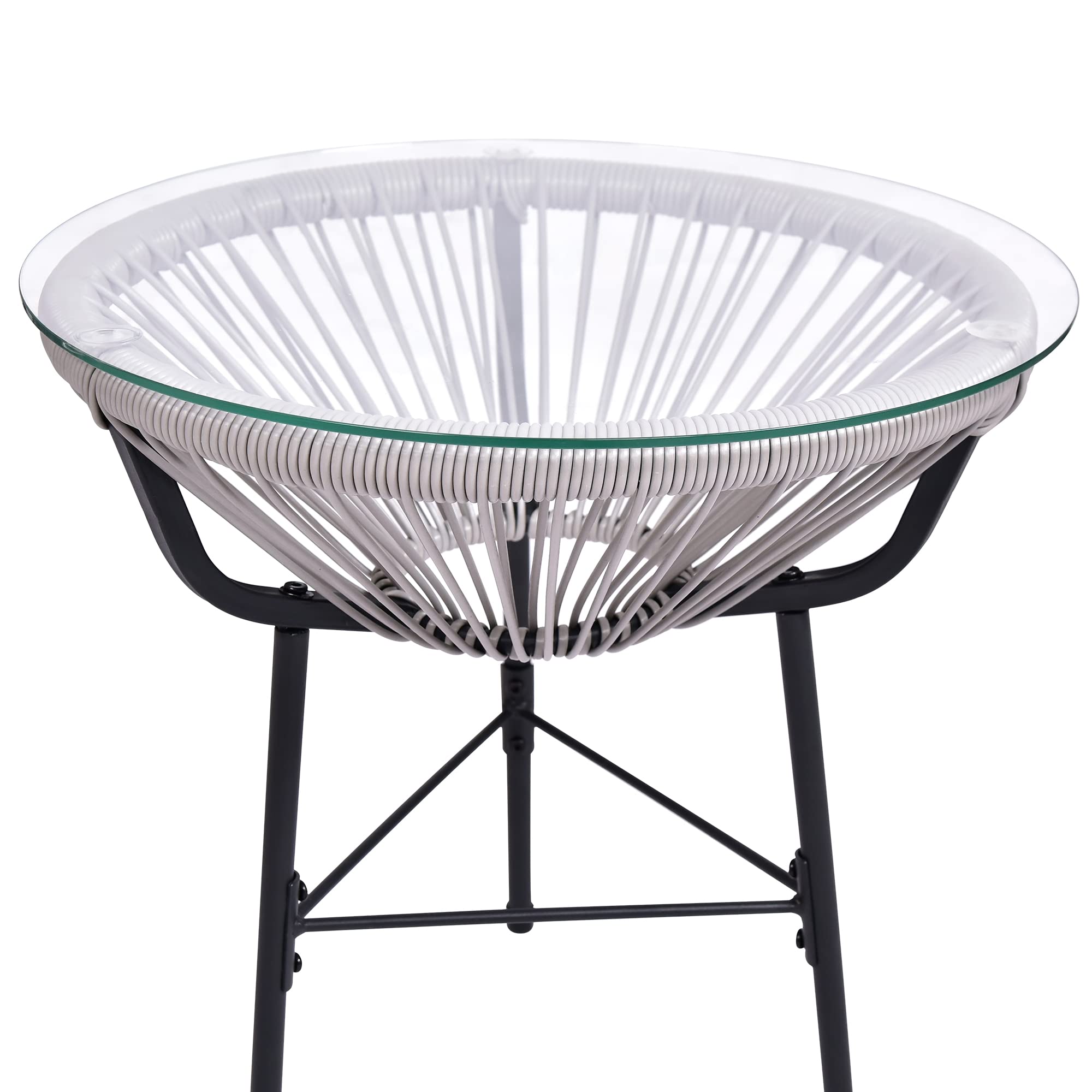 3-Piece Outdoor Patio Furniture Set - All-Weather Hand-Woven PE Rattan Bistro Set with 2 Chairs & Glass Top Coffee Table - Perfect for Backyard, Garden, Balcony & Living Room (Gray & Metal Frame) - Ideal for Relaxing, Entertaining & Outdoor Dining