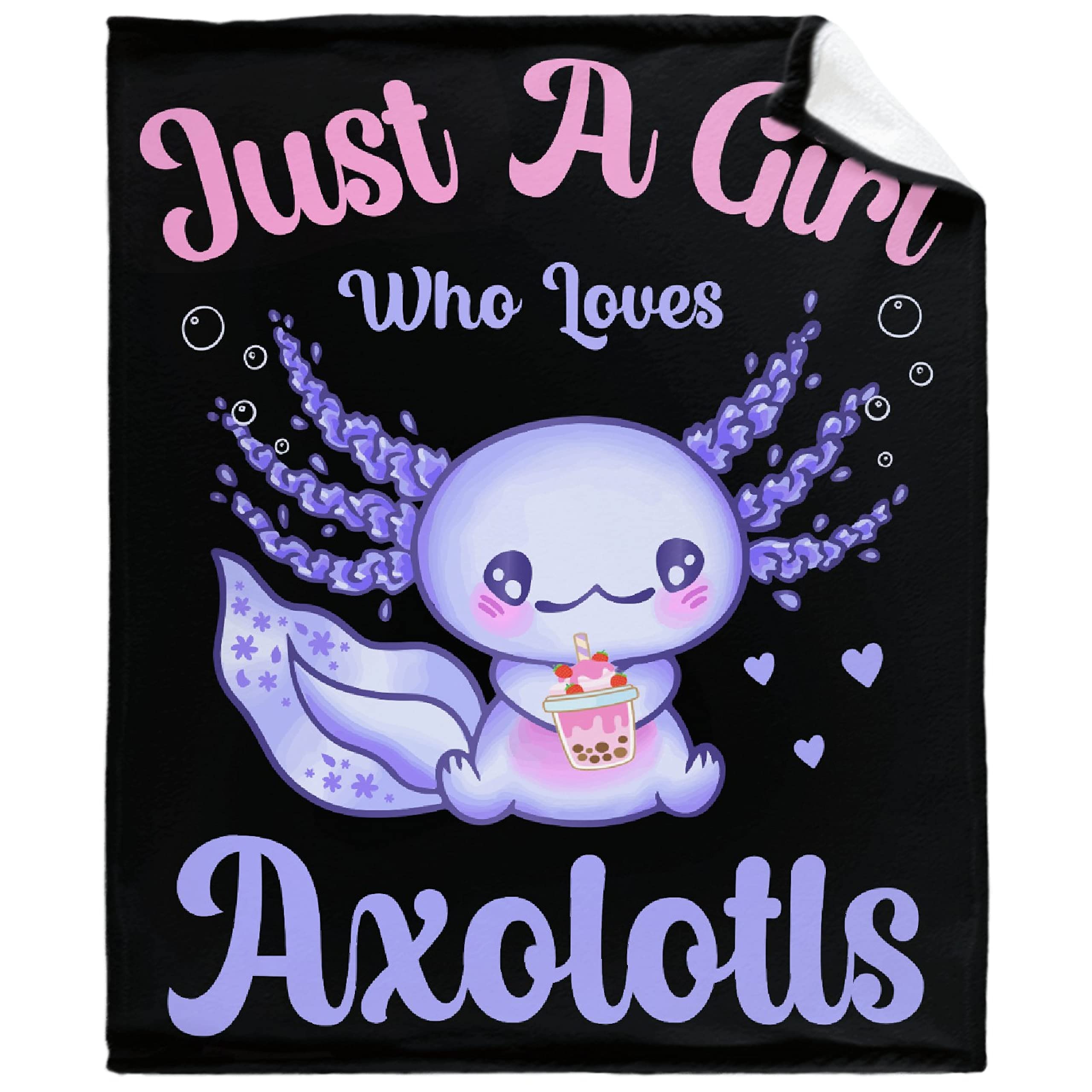 Soft Plush Axolotl Throw Blanket for Women & Girls - Lightweight Flannel Kawaii Blanket with Strawberry Milk Design - 120x90 Inch Cozy Bed Quilt for Sofa, Couch, Travel & Home Decor - Perfect Gift for Axolotl Lovers