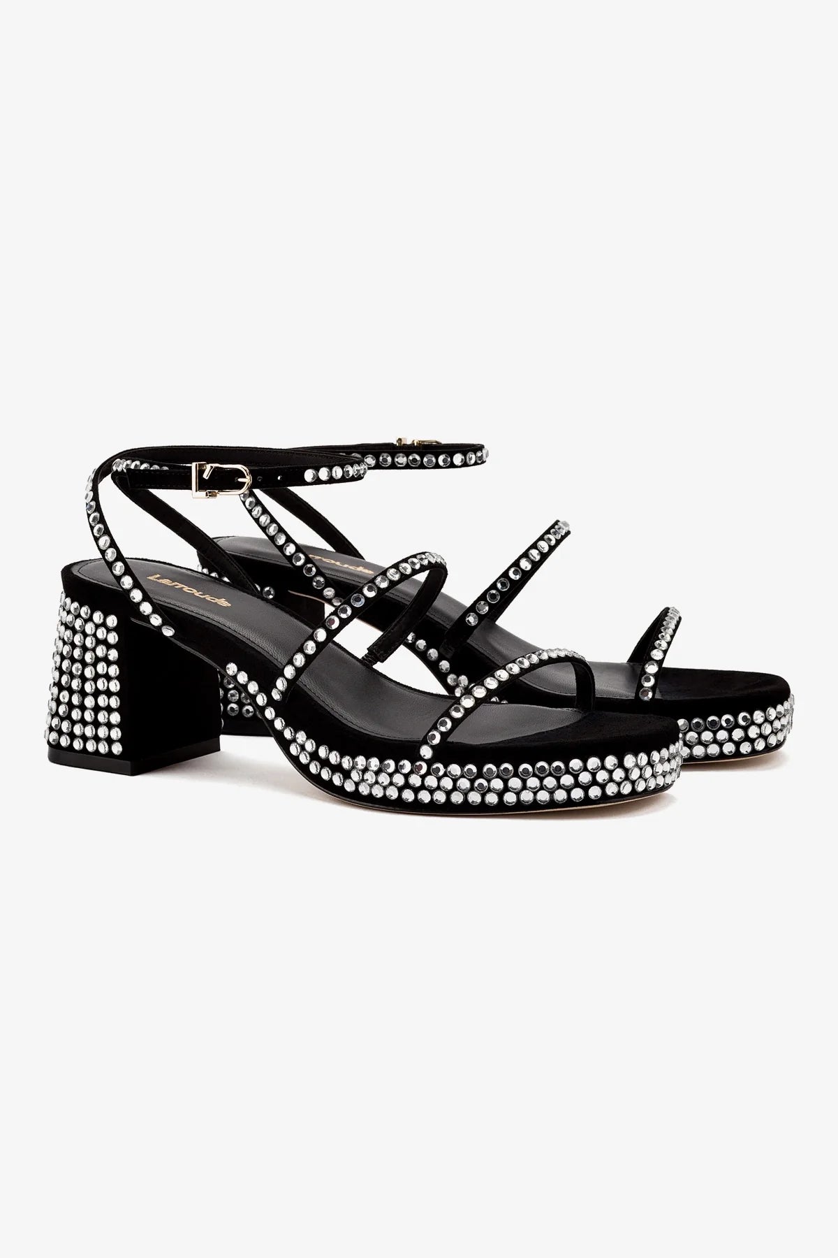 Gio Crystal Sandal in Black Suede - Women's Elegant Rhinestone Dress Sandals for Weddings & Evening Parties