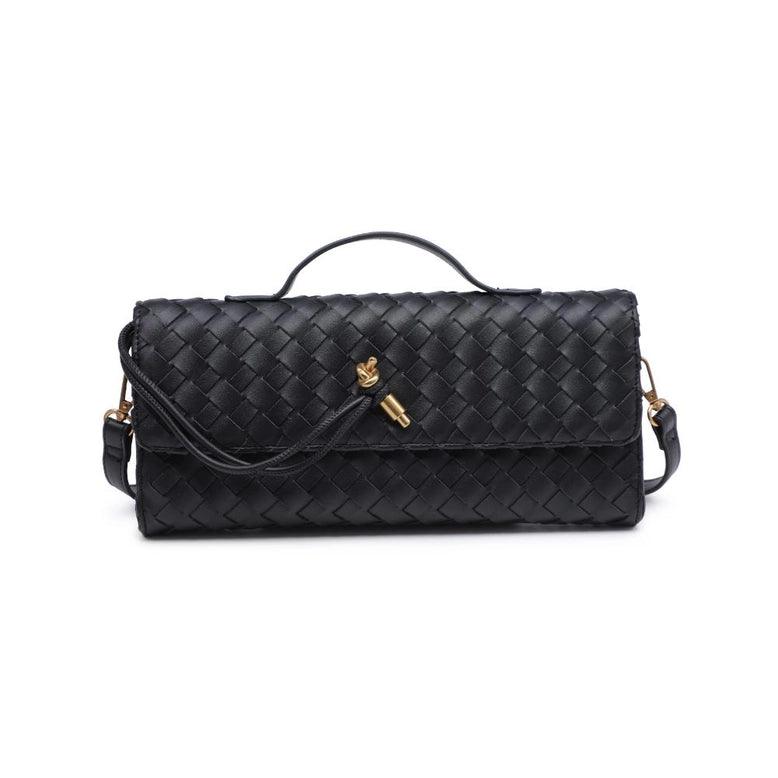 Ada Top Handle Woven East West Clutch Crossbody Bag in Black - Perfect for Evening Parties, Weddings & Date Nights