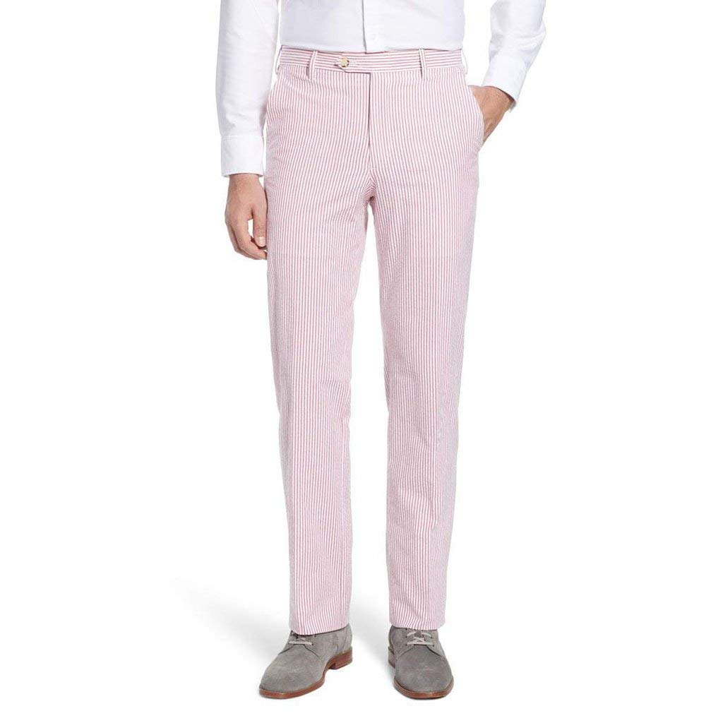 Country Club Prep Men's Red Seersucker Pants - Classic Summer Casual Wear for Golf, Yacht Club & Outdoor Events