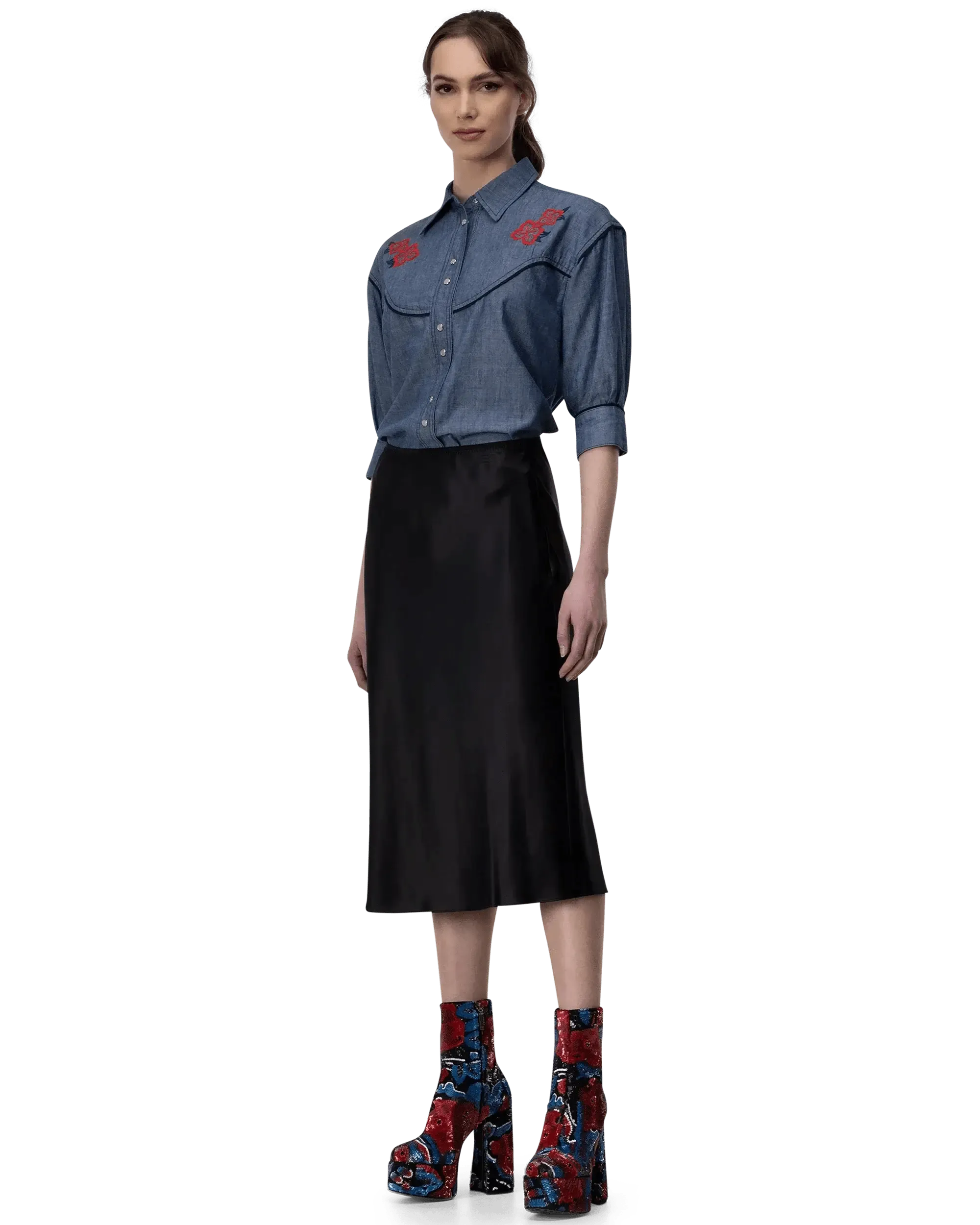 Isaak Women's Silk Midi Skirt - Elegant Flowy A-Line Skirt for Office, Party & Special Occasions