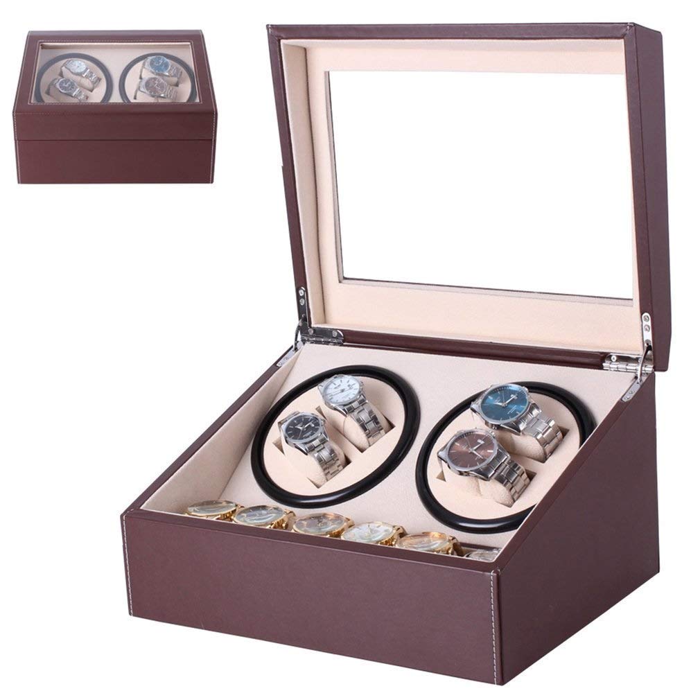 Brown PU Leather Watch Winder Box - Automatic Mechanical Watch Storage for Display & Jewelry - Perfect for Collectors