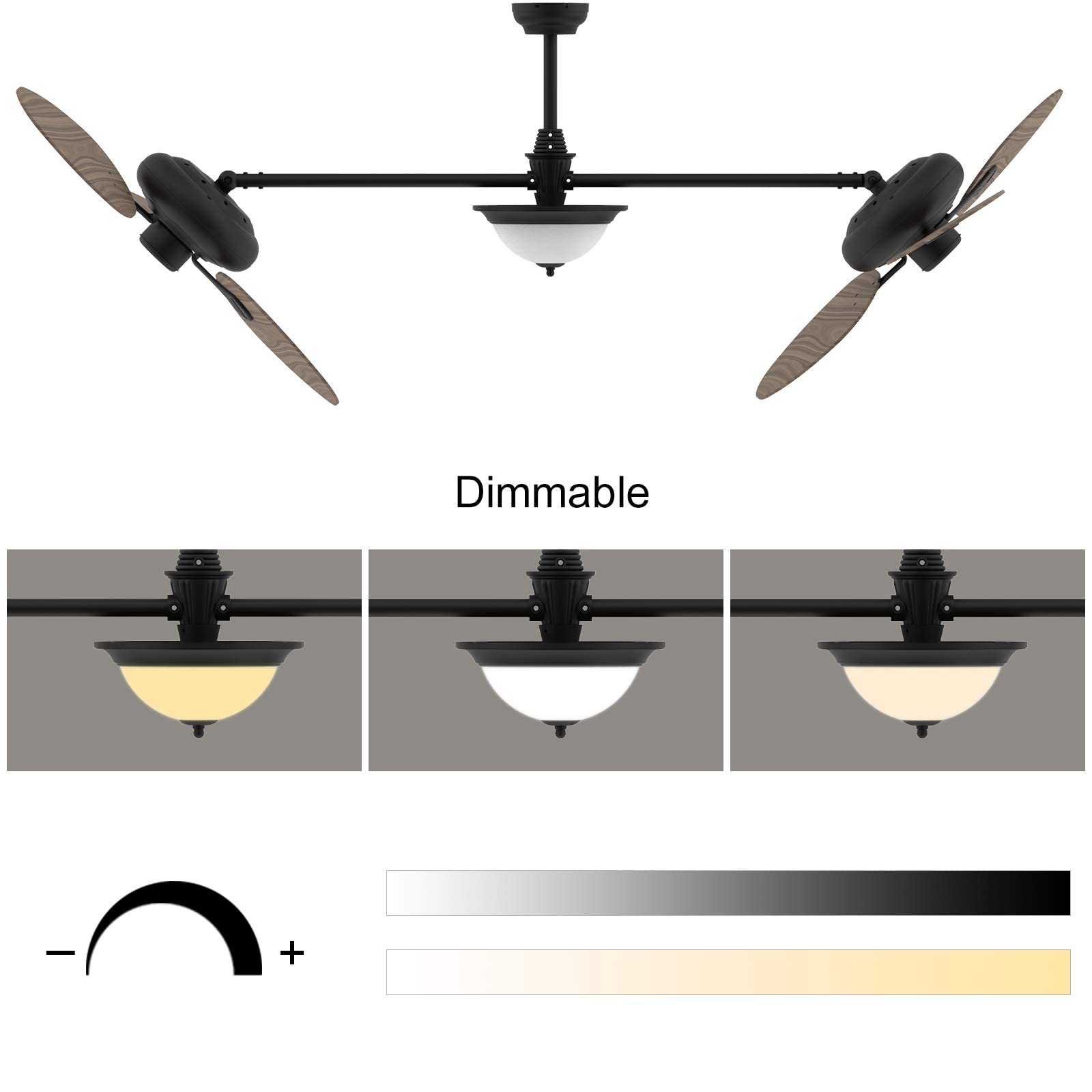 86 Inch Large Double Ceiling Fan with Lights Remote Control - Dimmable Indoor/Outdoor Ceiling Fan for Living Room, Bedroom, Patio - Oil Rubbed Bronze Finish - Perfect for Home Cooling and Decoration