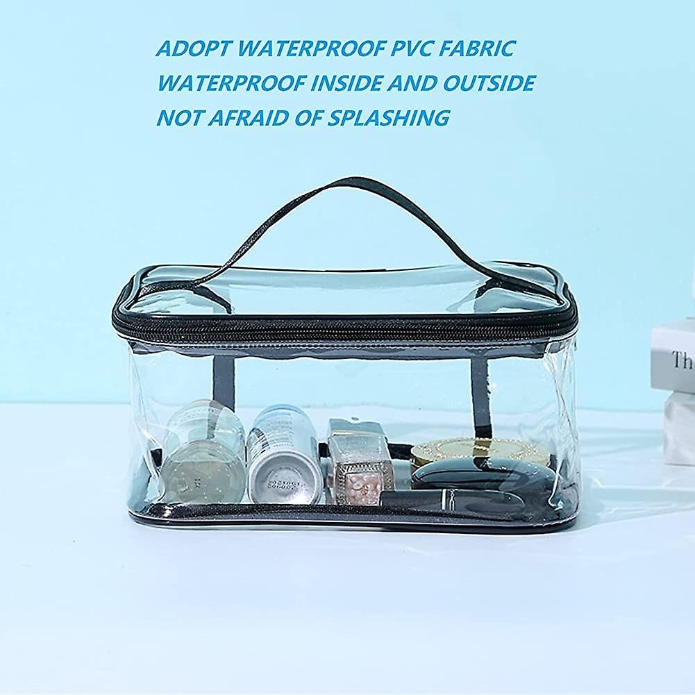 FRENYEAR 2 Pack Clear PVC Makeup Bags with Zipper - Waterproof Travel Cosmetic Organizer Pouch (Black Border) for Toiletries, Jewelry & Travel Essentials
