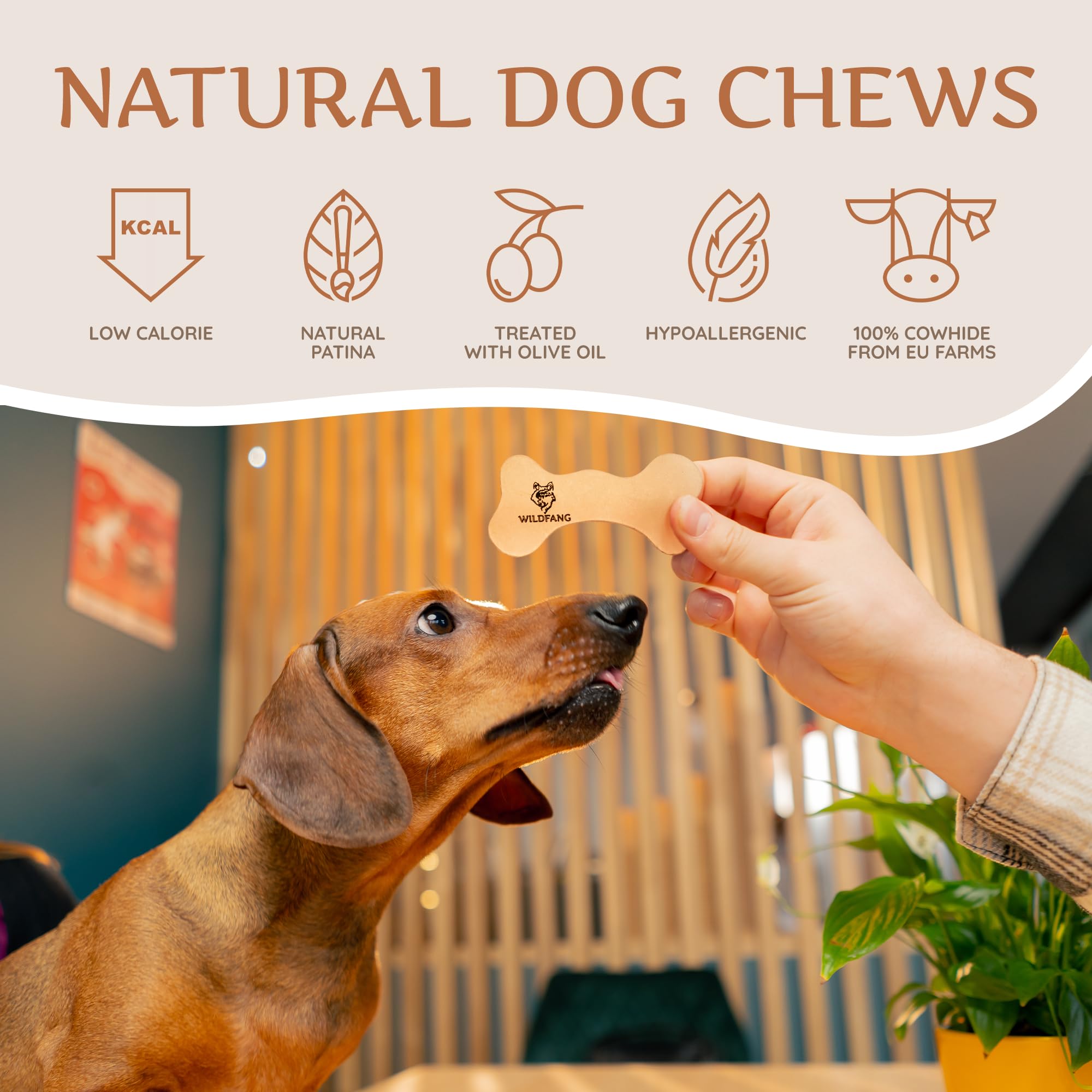 Wildfang Durable Leather Dog Chew Bones - Set of 3 Long-Lasting Leather Chew Toys for Aggressive Chewers, Leather Dog Chews & Bones for Training, Teething, and Dental Health