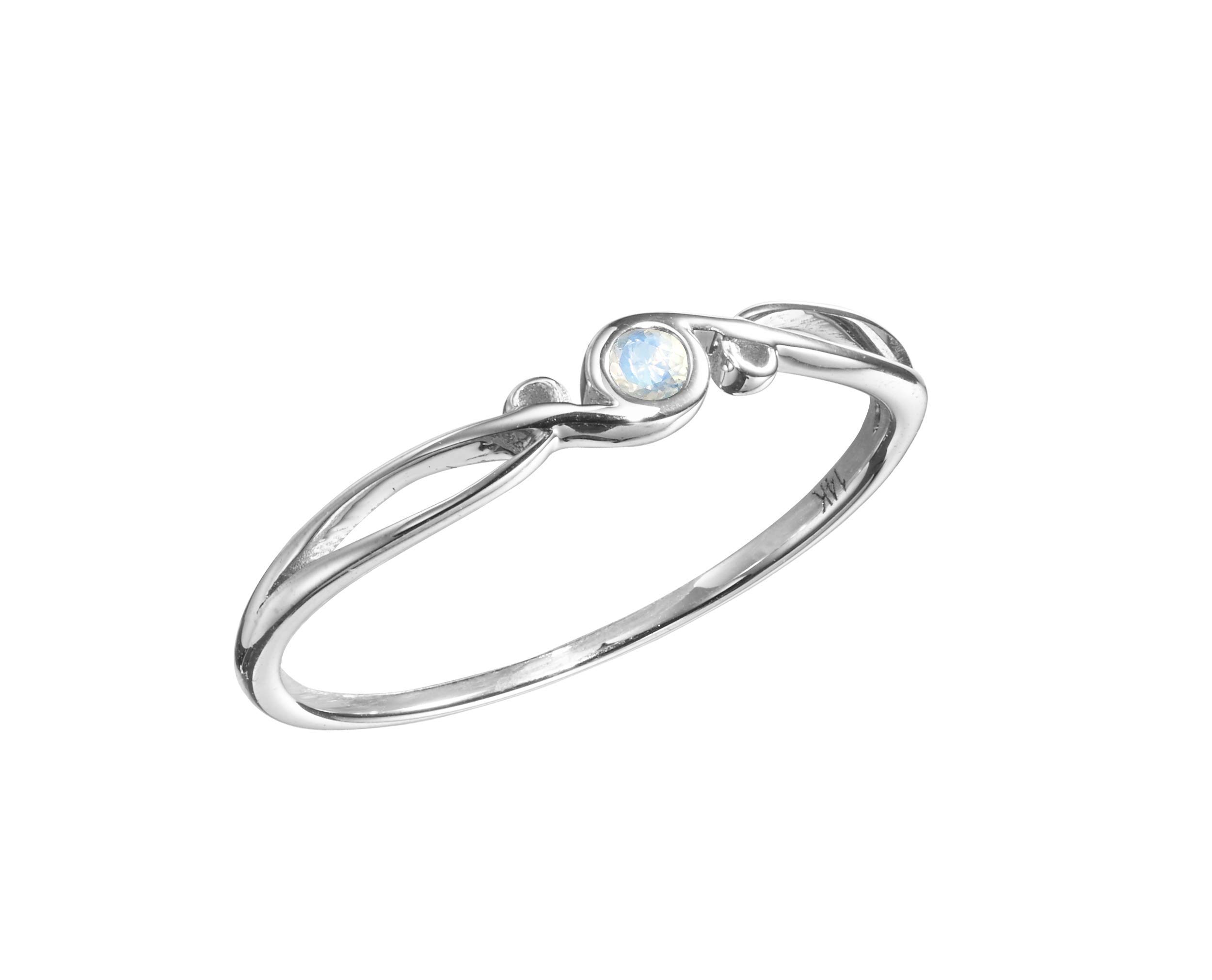 Majade Rainbow Moonstone Engagement Ring – Handmade 14K White Gold Wedding Band | Blue Moonstone Alternative Gemstone Ring for Non-Diamond Bridal Jewelry | Perfect for Boho, Vintage & Nature-Inspired Weddings