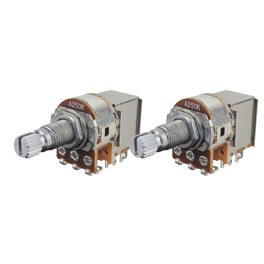 FLEOR 2pcs 18mm A250K Push Pull Guitar Potentiometers with Split Shaft - Audio Taper Volume & Tone Control for Electric Guitar, Bass, and DIY Projects - Perfect for Upgrades, Repairs, and Custom Builds