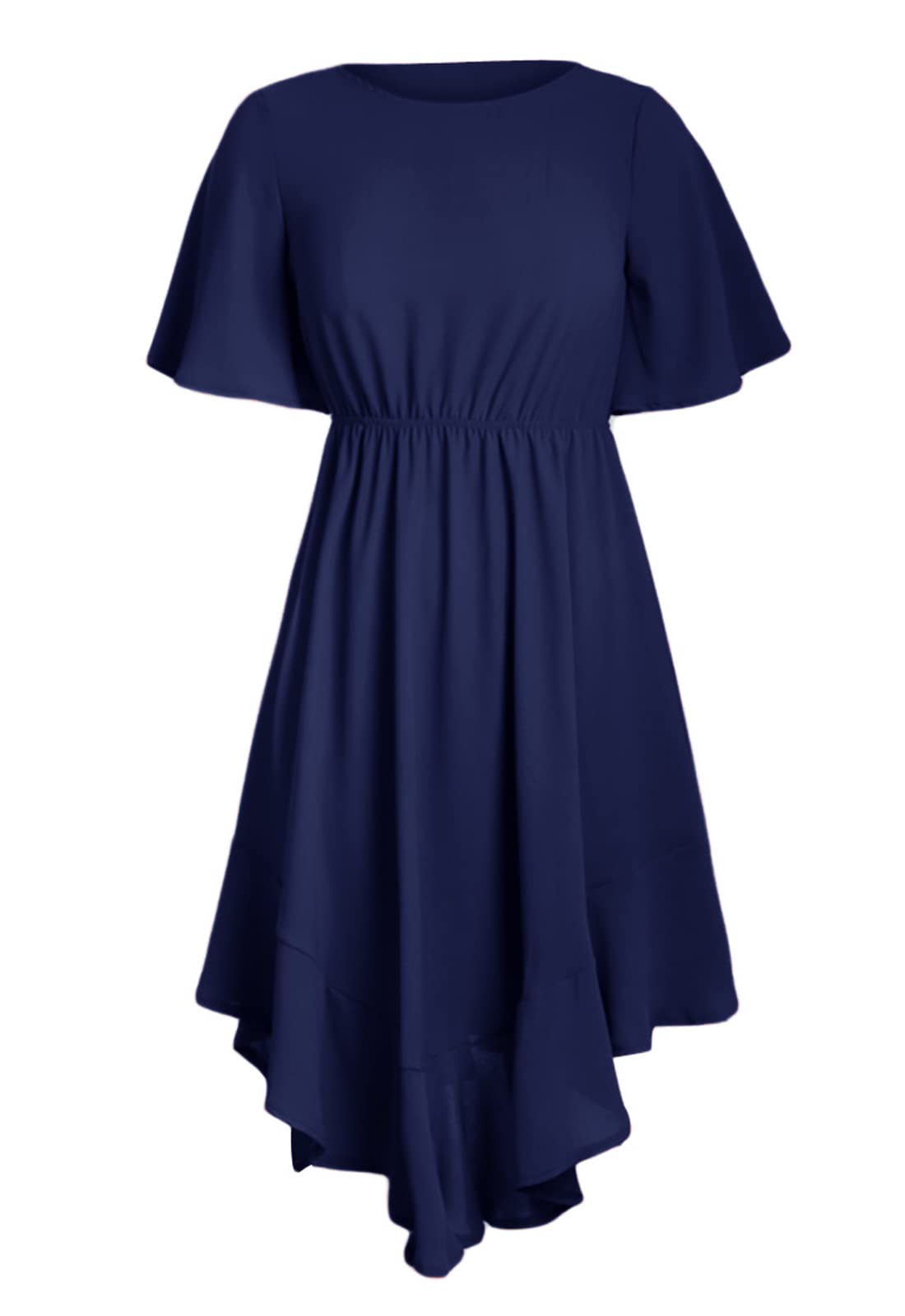 Alaster Women's Chiffon Short Sleeve Casual Midi Dress with Irregular Hem - Flowy Summer Dress for Beach, Party & Vacation | Plus Size Options Available
