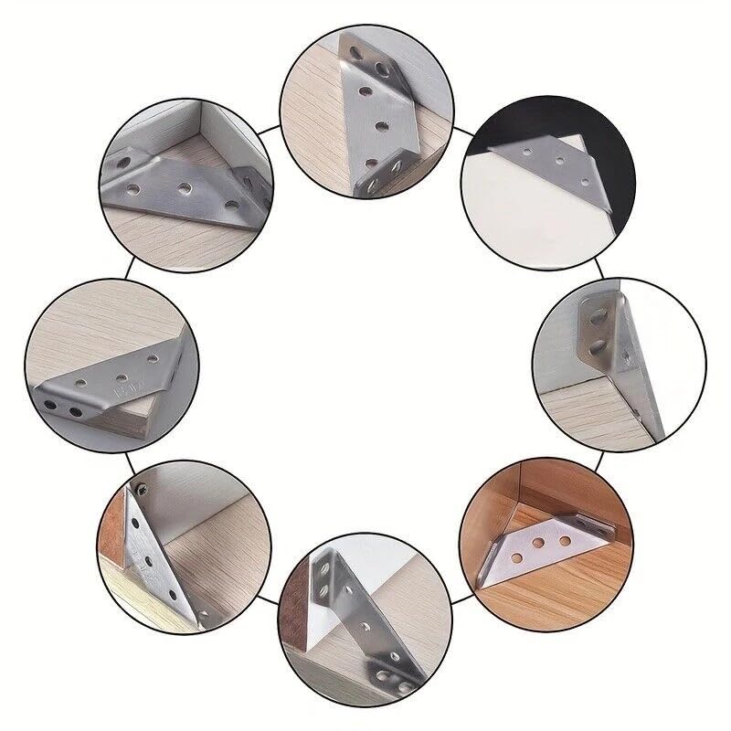 Universal Stainless Steel Furniture Corner Connector Bracket - 20 Pcs with 140 Screws for Table, Shelf & Cabinet Assembly - Heavy Duty Angle Fastener for DIY Furniture Repair & Woodworking Projects