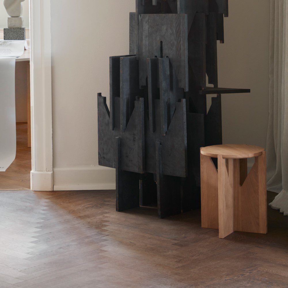 KRISTINA DAM STUDIO Solid Oak Stool - Warm Oak Finish - Modern Wooden Bar Stool for Kitchen, Dining Room & Home Decor