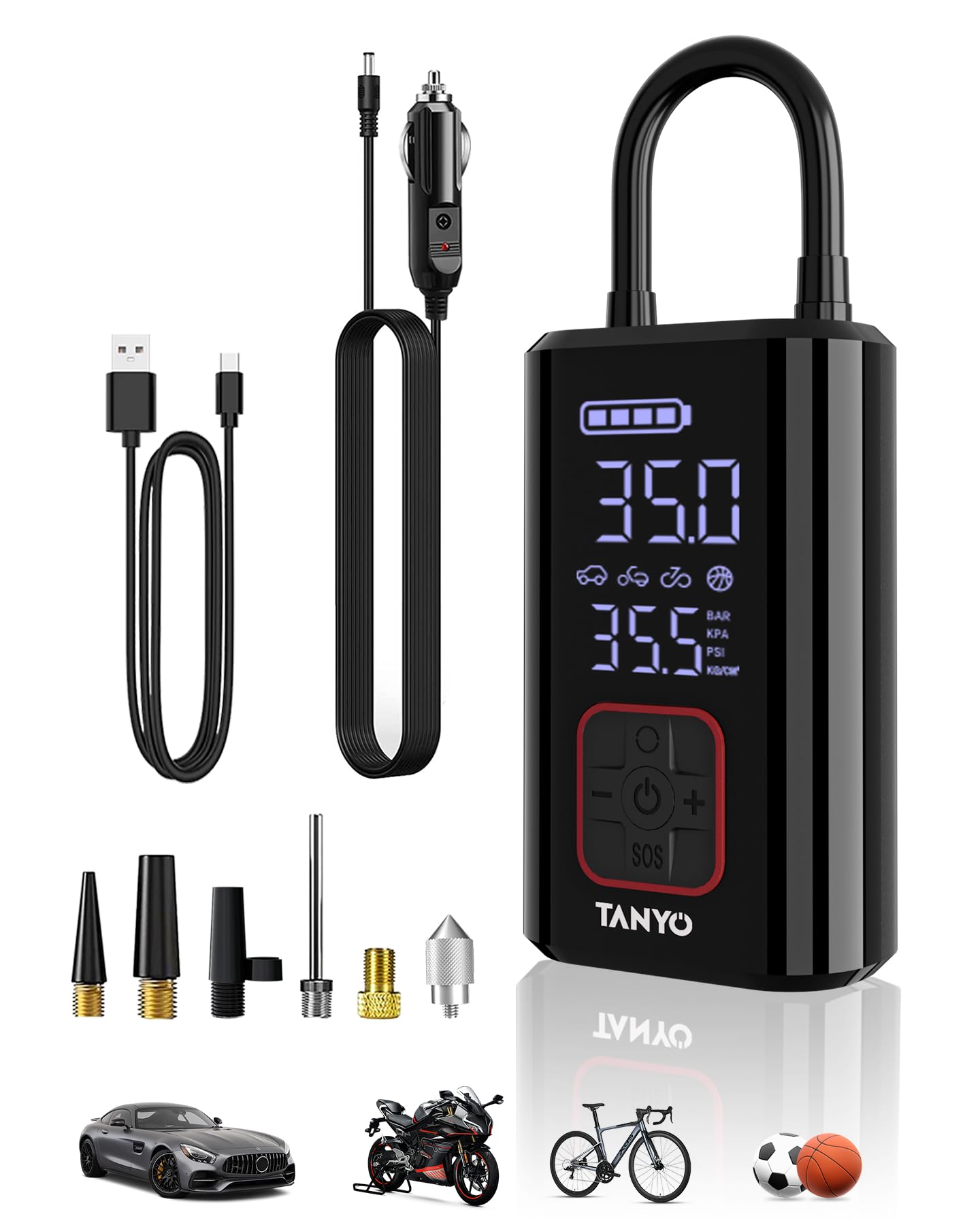 Portable 12V DC Air Compressor for Car Tires - 150 PSI Electric Tire Inflator with Digital Pressure Gauge & LED Light - Cordless Air Pump for Car, Bike, Motorcycle, Sports Balls (Black) - Perfect for Roadside Emergencies, Garage Use and Outdoor Adventures