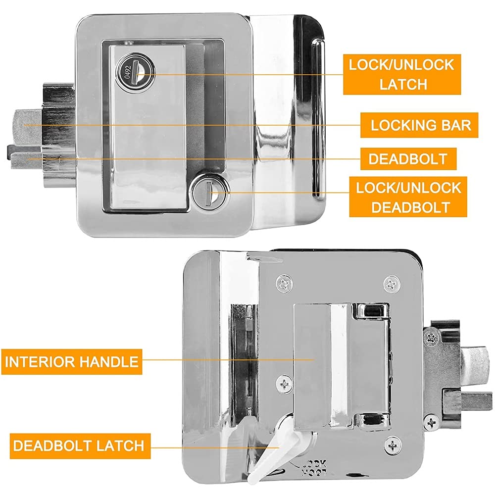 RV Camper Door Lock - Heavy Duty Zinc Alloy Entry Door Latch with Paddle Deadbolt for Travel Trailers, Horse Trailers & Cargo Haulers | Secure Your Mobile Home, Camping Vehicle & Transport Equipment