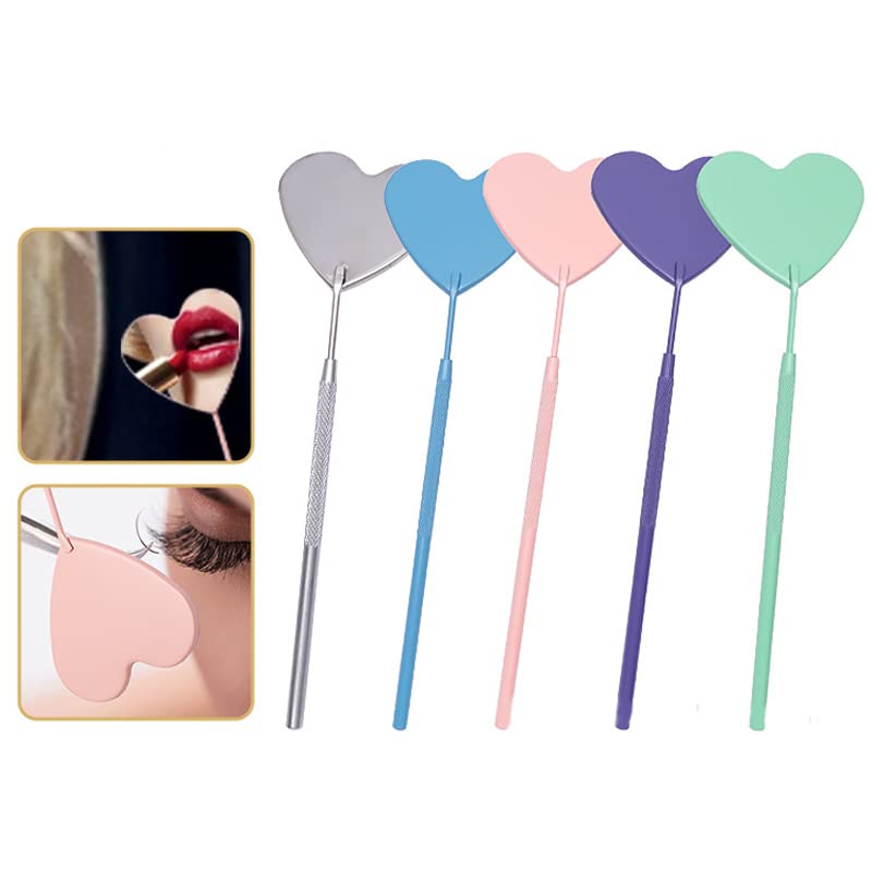 Professional Heart-Shaped Stainless Steel Lash Extension Mirror with Long Handle & Tape - Perfect for Eyelash Artists & DIY Lash Application (Mint Green) | Salon & Home Use Beauty Tool