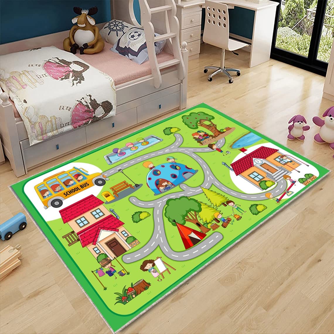 Washable Non-Slip Kids Play Rug - Metropolis City Road Design Nursery Rug & Playmat (4.6x6.56 Feet, 140x200cm) for Toddler Room Decor, Playroom Floor Mat & Learning Activity Space