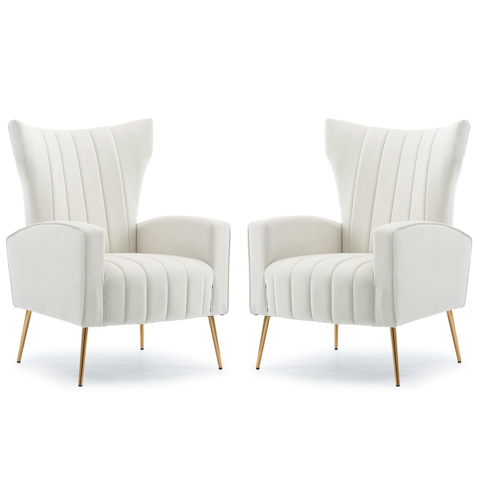 HOMEFUN 2-Piece Velvet Wingback Accent Chair Set - Modern Upholstered Armchair with Sturdy Metal Legs for Living Room, Bedroom & Nursery - Soft Beige Fabric - Perfect for Reading Nook, Lounge Area or Guest Seating