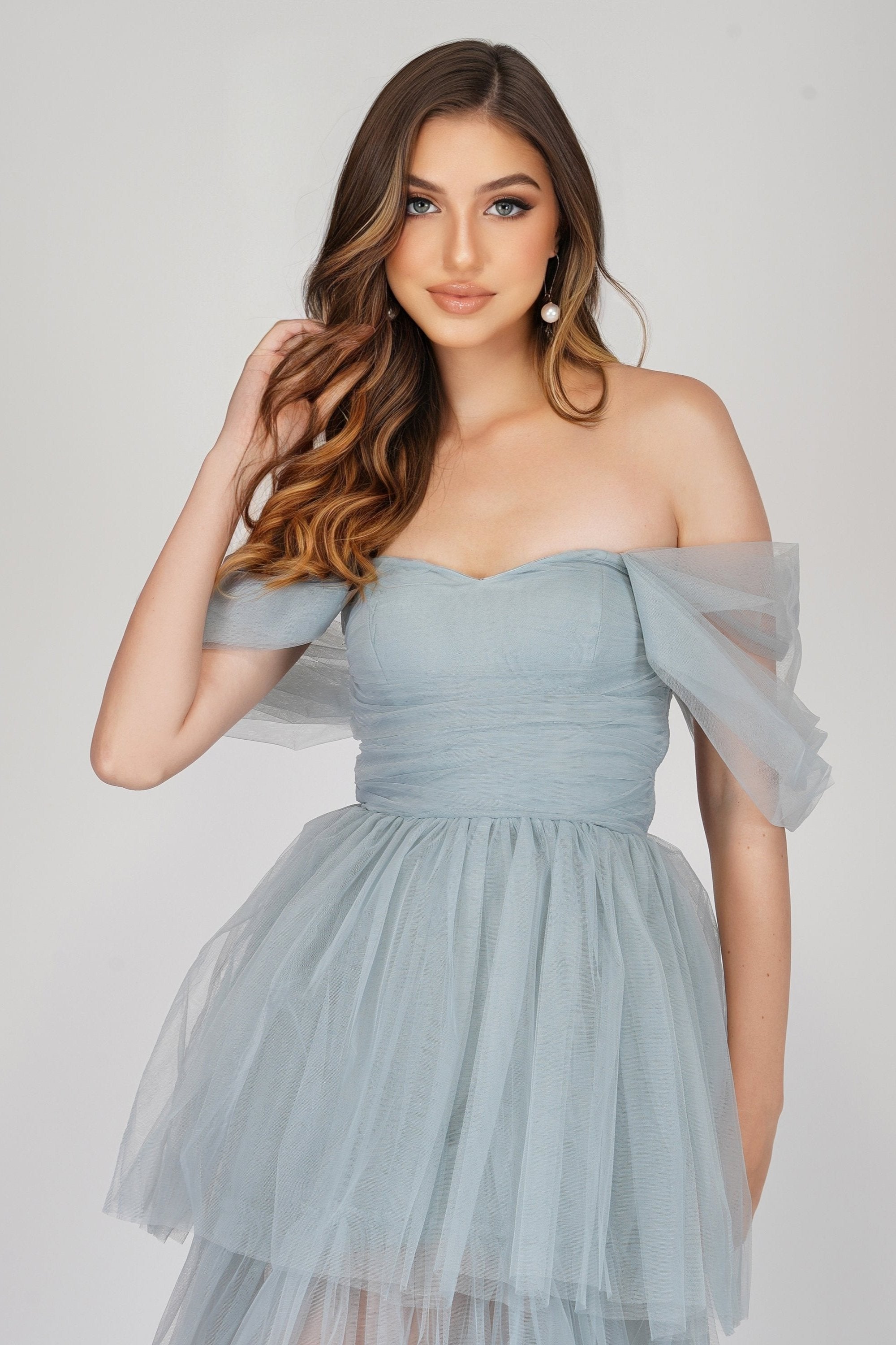 Elegant Sydney Dusty Blue Tulle Dress for Women - Perfect for Weddings, Prom & Special Occasions