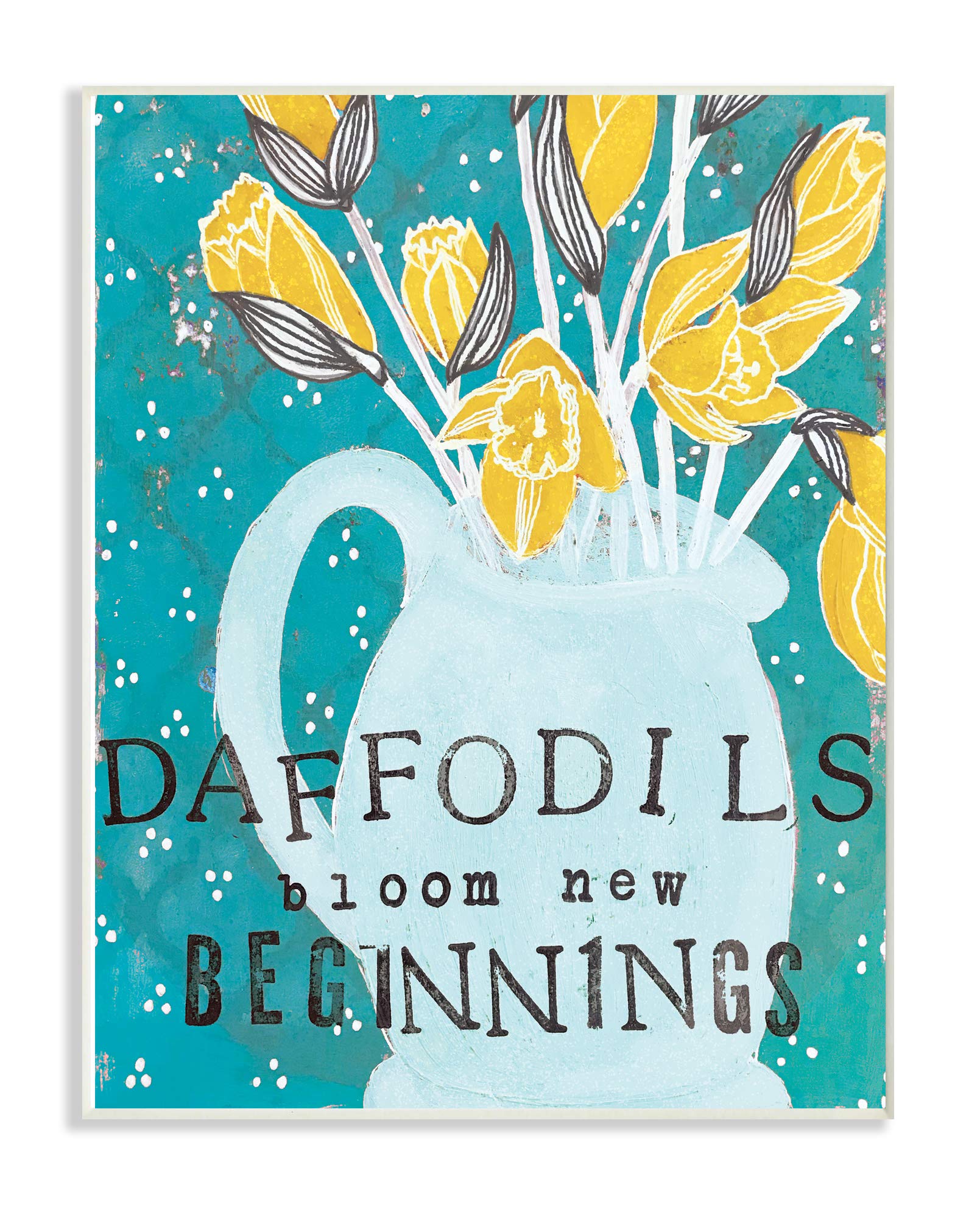 Stupell Industries Daffodils Bloom New Beginnings Blue & Yellow Vase Illustration Wall Plaque - 12x18 Inch Multi-Color Home Decor for Spring, Easter & Living Room Wall Art