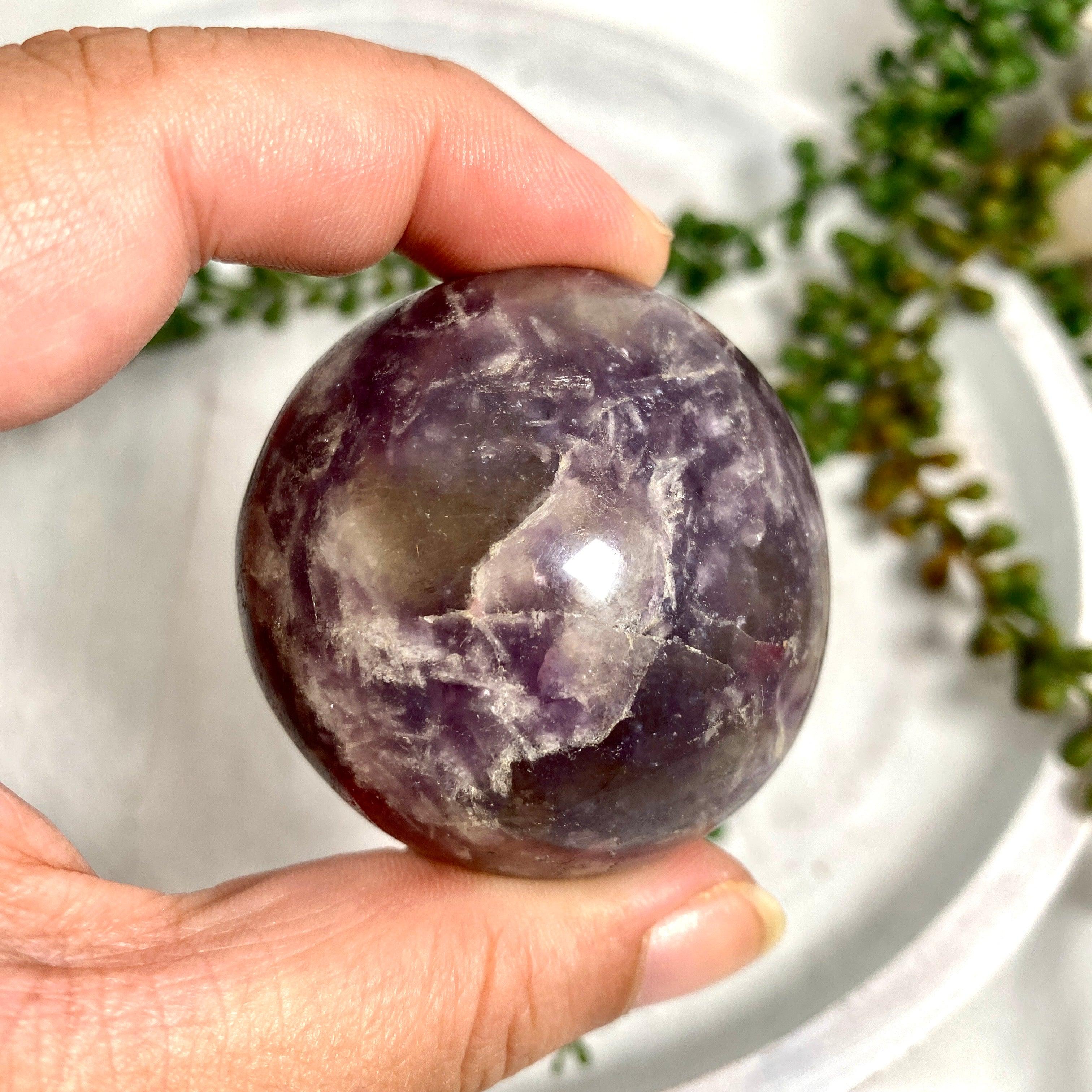 Natural Smokey Lepidolite Palm Stones - Healing Crystals for Stress Relief & Emotional Balance | Perfect for Meditation, Reiki, and Home Decor