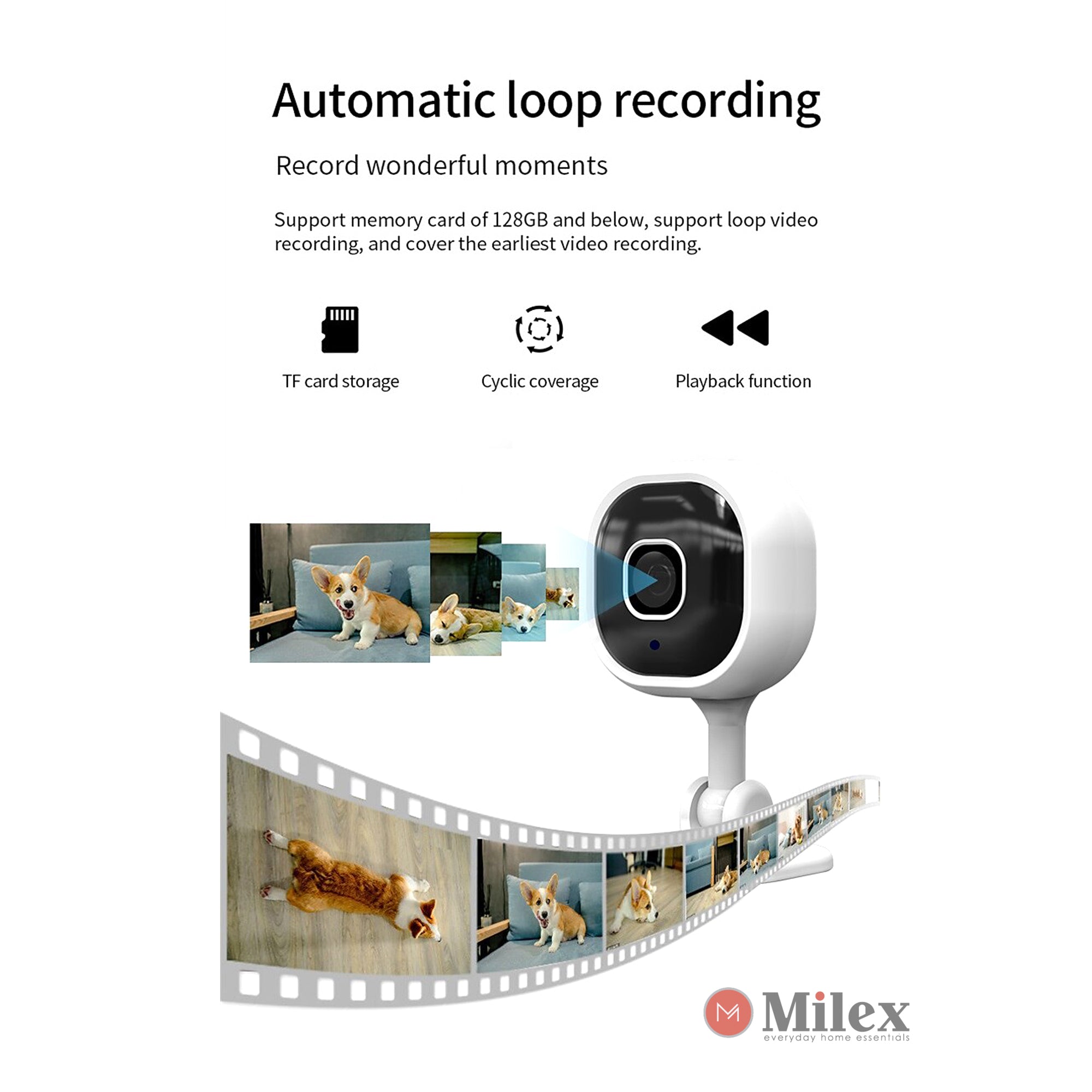 Milex 2-Way Infrared Security Camera with Night Vision - Monitor & Protect Your Home & Family 24/7 | Indoor/Outdoor Surveillance for House, Office & Business Security
