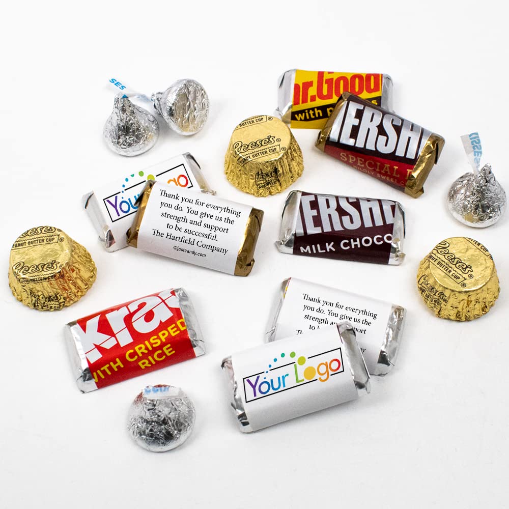 180 Pcs Bulk Custom Candy with Logo - Personalized Mini Chocolate Kisses & Peanut Butter Cups for Promotions, Candy Buffet, Weddings & Corporate Events (Gold & Silver)