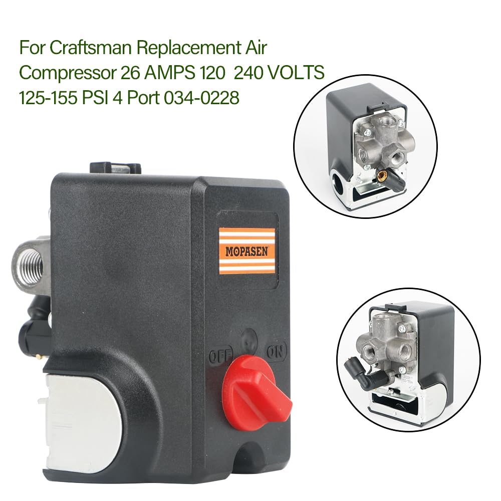 Craftsman Air Compressor Pressure Switch Replacement 26 AMPS 120/240V 125-155 PSI 4 Port (Model 034-0228) - Perfect for Workshop, Garage & DIY Projects