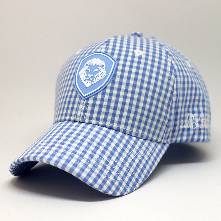 VT Shield Future Looks Bright Sky Blue Gingham Check Snapback Hat - Trendy Baseball Cap for Men & Women - Perfect for Outdoor Sports, Casual Wear and Street Fashion