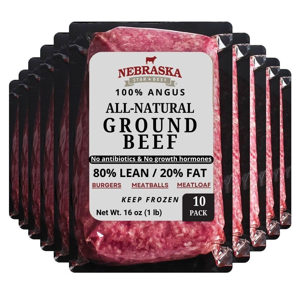 Premium Nebraska Star Beef Angus Ground Beef - 100% Grass-Fed, High Protein, Lean & Juicy - Perfect for Burgers, Meatballs, Tacos & Healthy Meal Prep