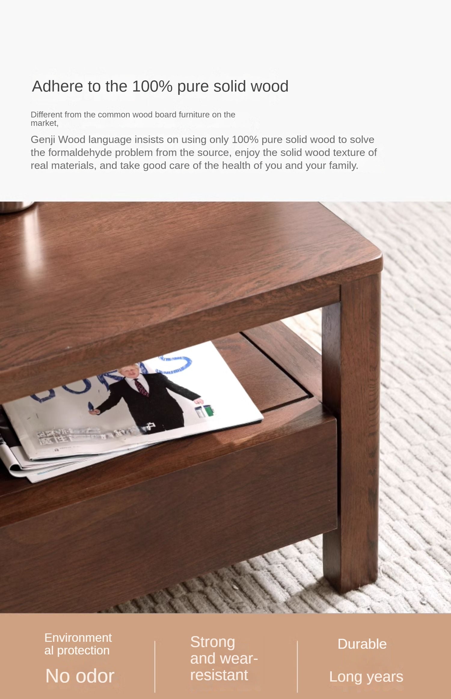 Solid Oak Wood Modern Minimalist Coffee Table - Scandinavian Style Living Room Furniture for Home Decor