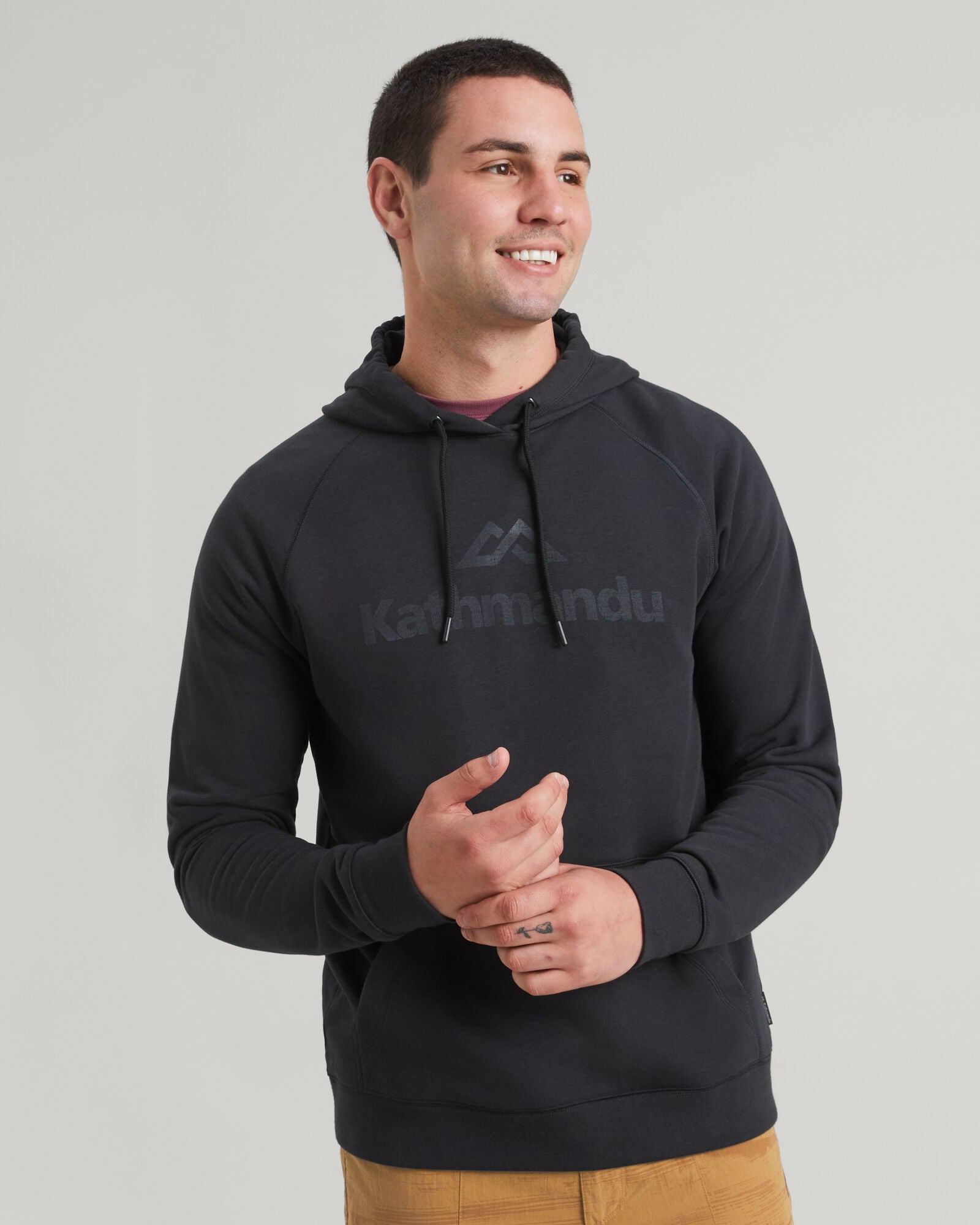 Kathmandu Logo Men's Fleece Hoodie - Black | Warm Winter Pullover for Outdoor Activities & Casual Wear