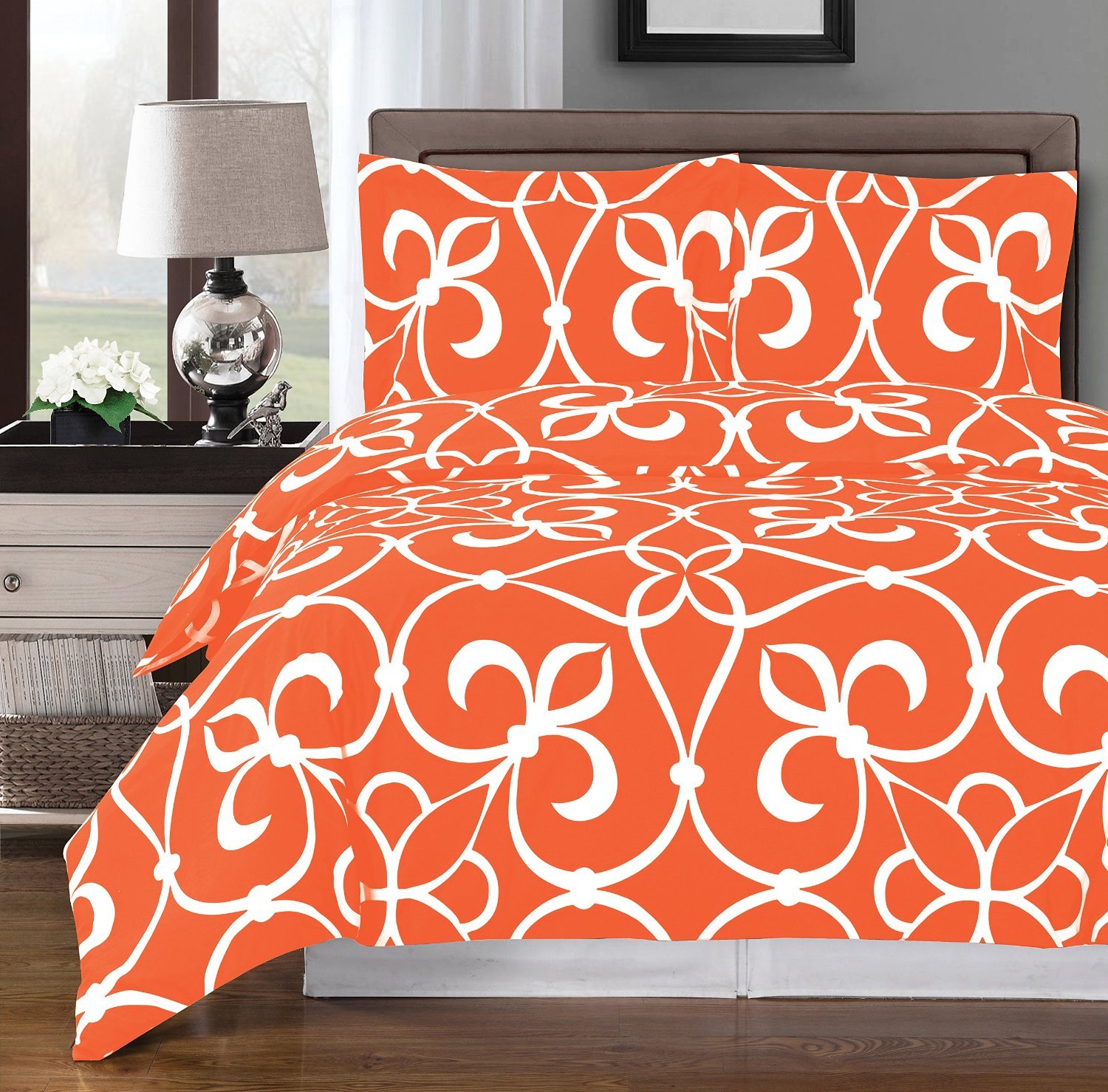 Royal Hotel Bedding 4-Piece Comforter Set - 100% Cotton 300 Thread Count Full/Queen Size in Tangerine & White | Luxury Bedding for Hotels, Guest Rooms & Upscale Home Decor