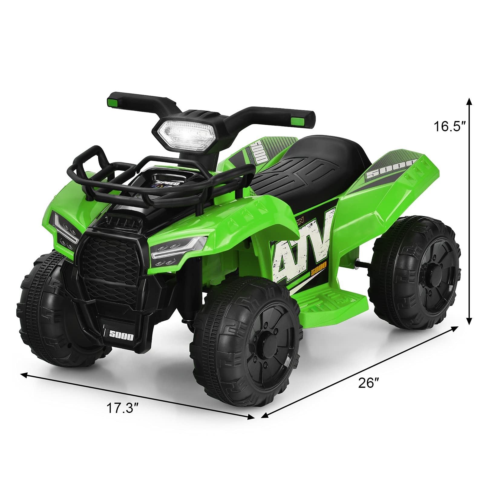 Costzon 6V Kids Electric ATV Quad - Battery Powered Ride-On Toy with Storage Basket, Headlights, Horn & Music for Boys & Girls 18-36 Months | Outdoor Play, Backyard Fun, Birthday Gift (Green)