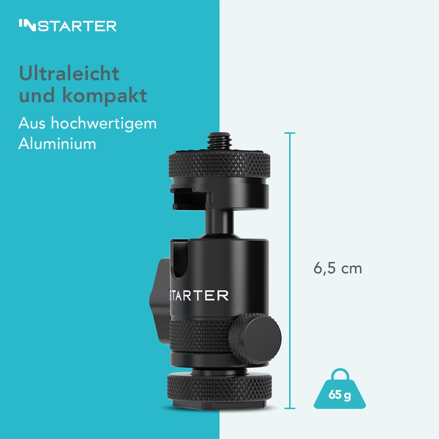 Instarter 2-in-1 Ball Head Mount with Hot Shoe & 1/4 Inch Screw - Universal Camera Tripod Head for DSLR, Mirrorless, LED Lights & Accessories - 180° Tilt Adjustment & 5kg Load Capacity - Durable Aluminum Flex Mount - Perfect for Photography, Videography & Studio Lighting Setups
