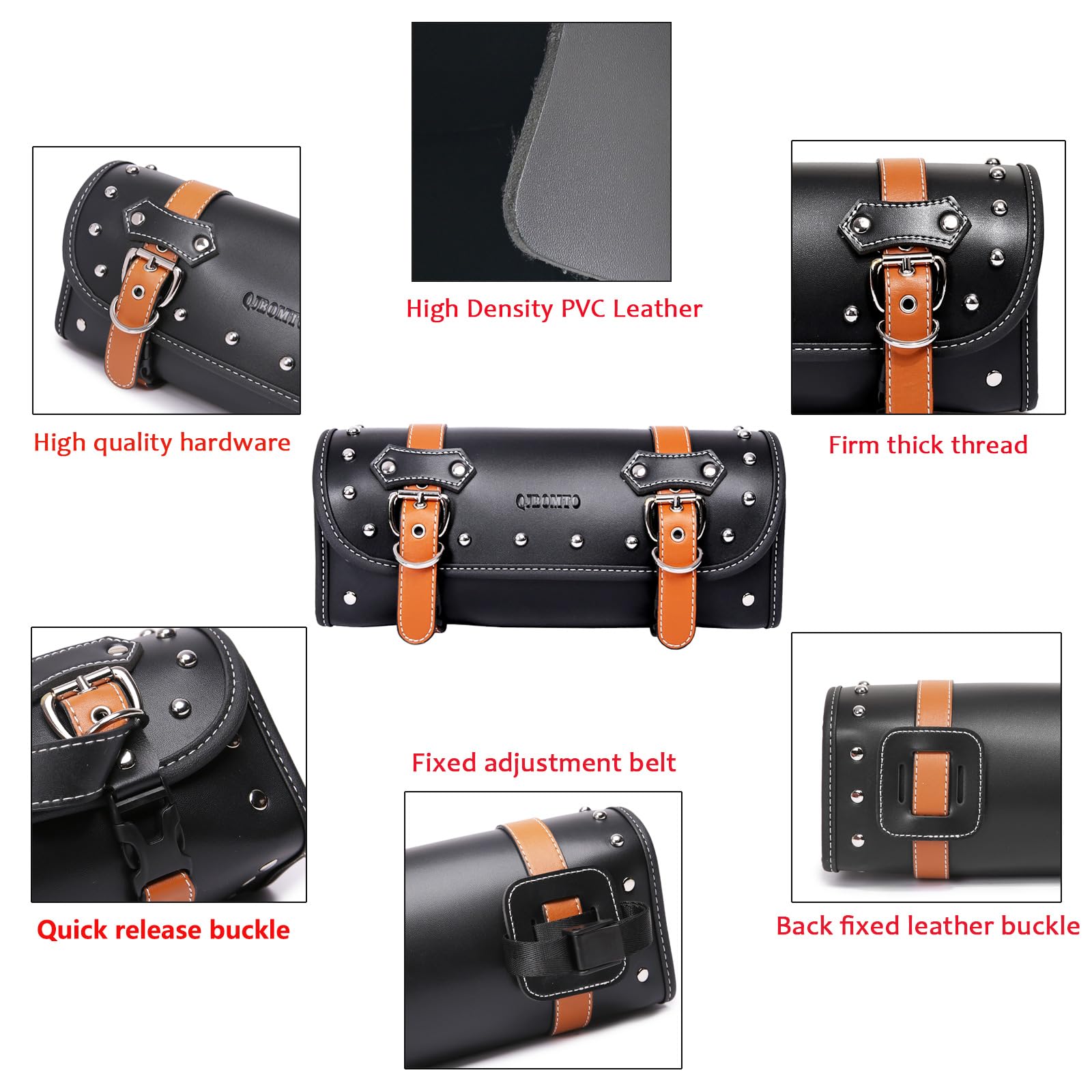 **Universal Motorcycle PVC Leather Tool Bag - Waterproof Fork & Handlebar Storage Bag with 2 Straps for Bikes, Cruisers & ATVs (Black) - Perfect for Road Trips, Camping & Daily Commute**