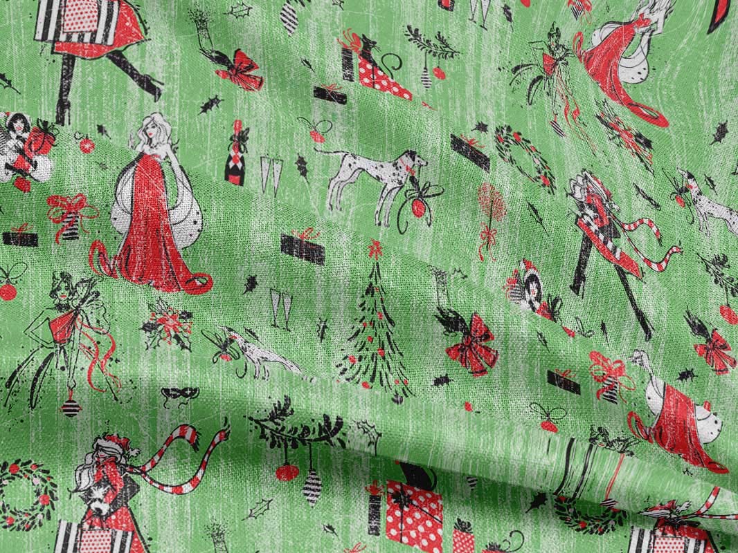 oneOone Rayon Green Printed Fabric by The Yard - 56 Inch Wide DIY Sewing Material for Christmas Clothing & Holiday Decorations | Perfect for Dresses, Scarves, and Home Crafts