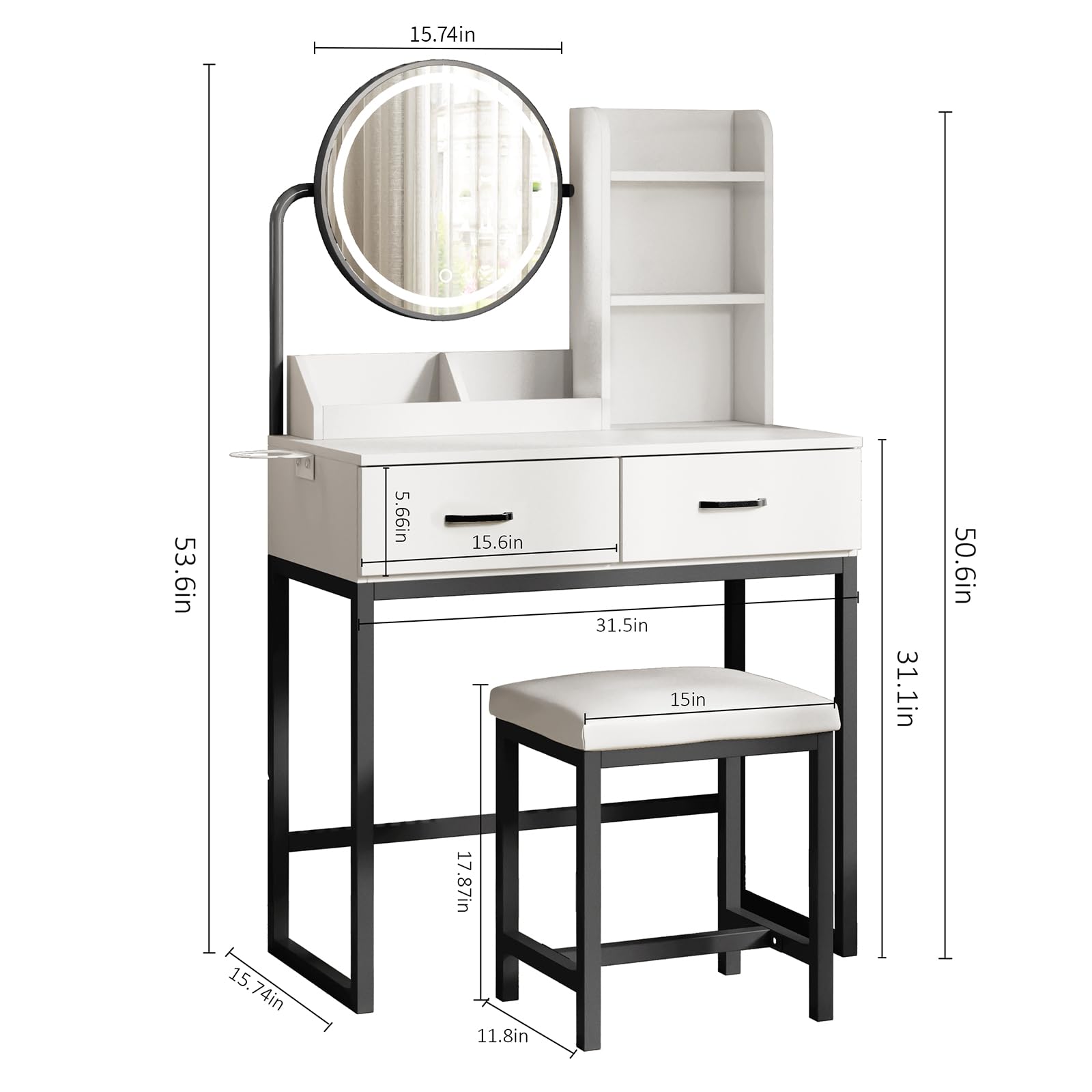 Elegant Makeup Vanity Desk with LED Lights & Mirror - 3 Lighting Modes, Spacious Storage, 31.5 Inch Compact Dressing Table for Bedroom | Perfect for Beauty Routines, Small Spaces & Gift Giving